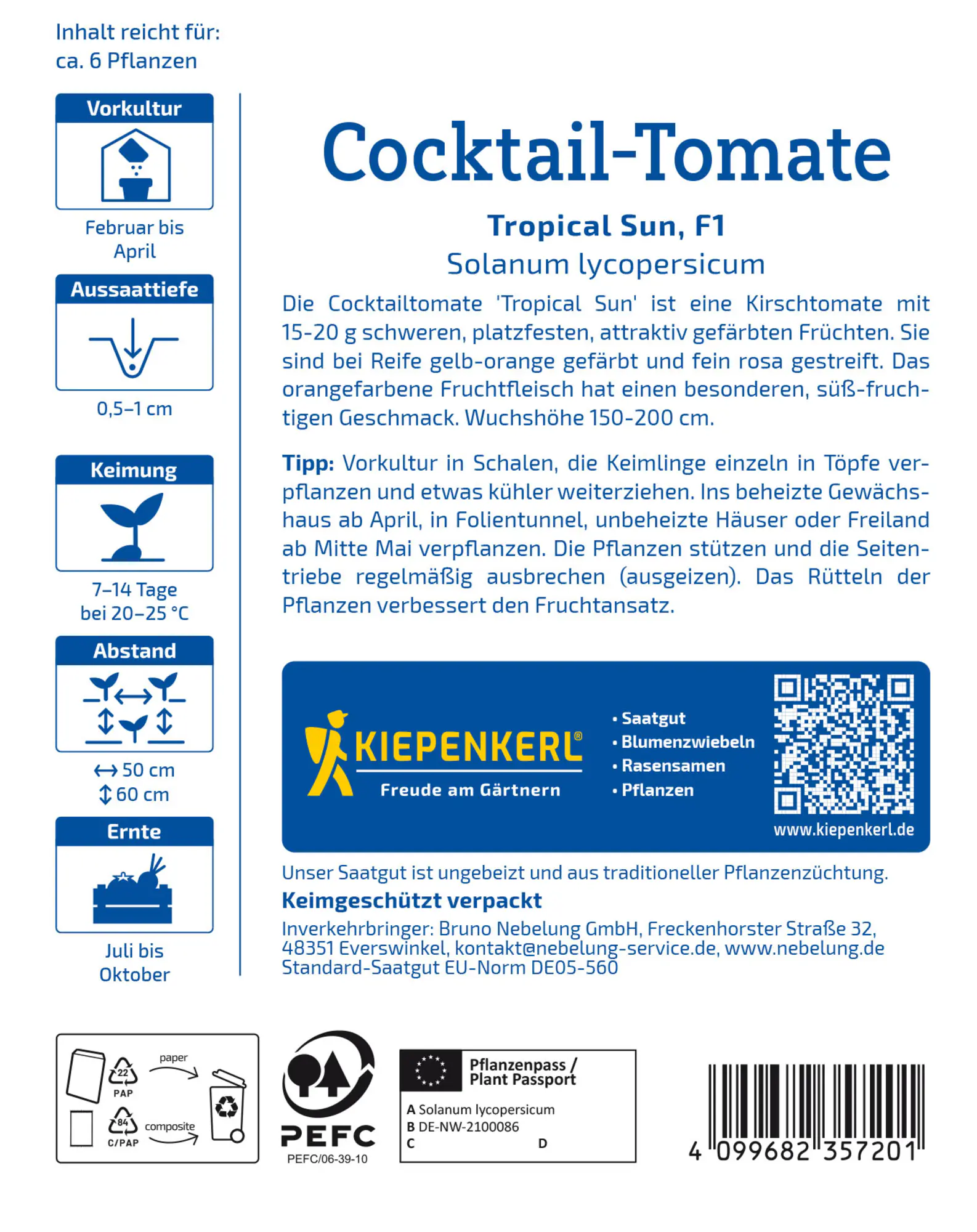 Kiepenkerl Saatgut Cocktail-Tomaten Tropical Sun F1 für ca. 6 Pflanzen