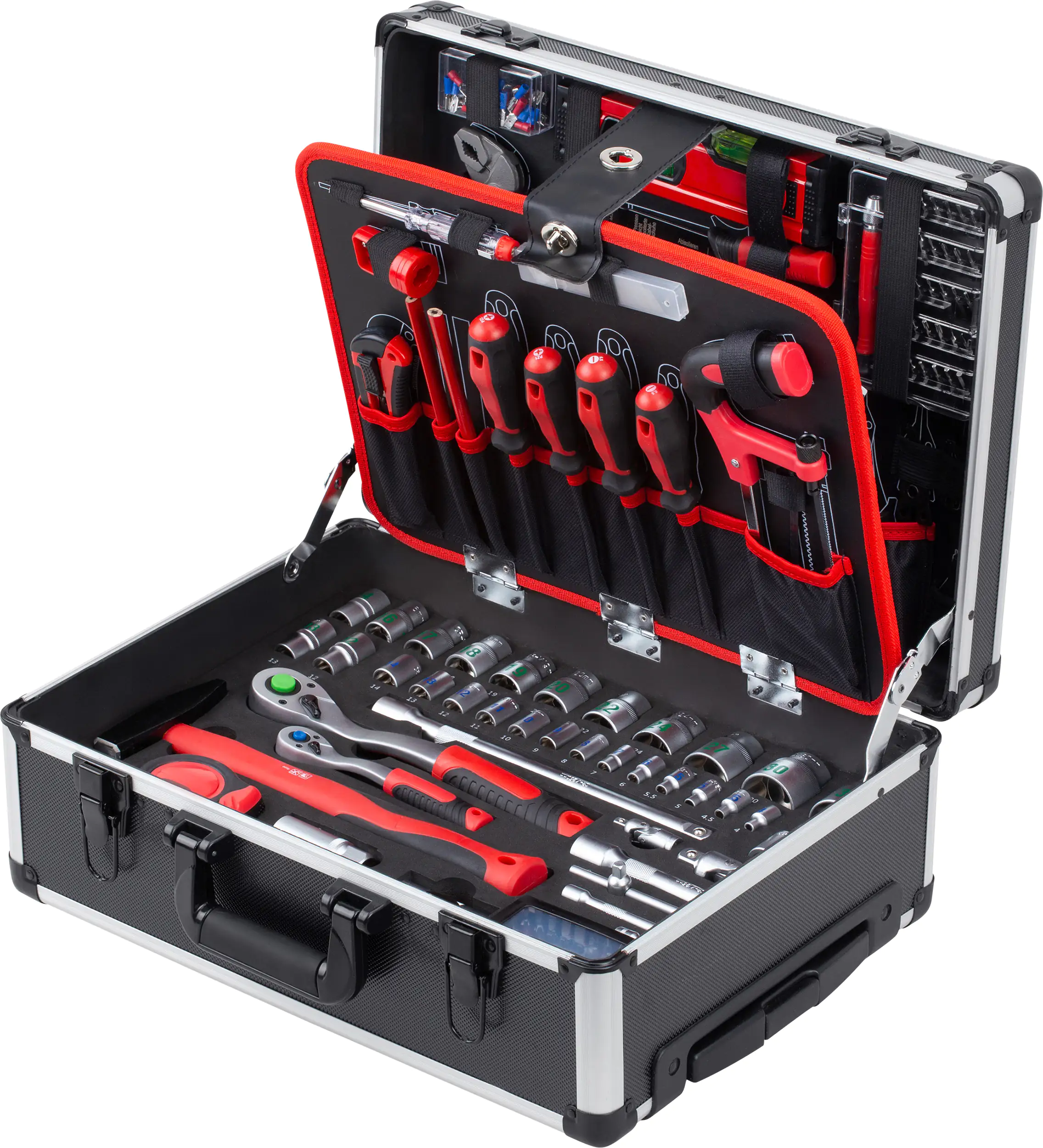 Primaster Werkzeugkoffer-Trolley WK156 rollbar mit Teleskopgriff 156-teilig Primaster Werkzeugkoffer-Trolley WK156 rollbar mit Teleskopgriff 156-teilig