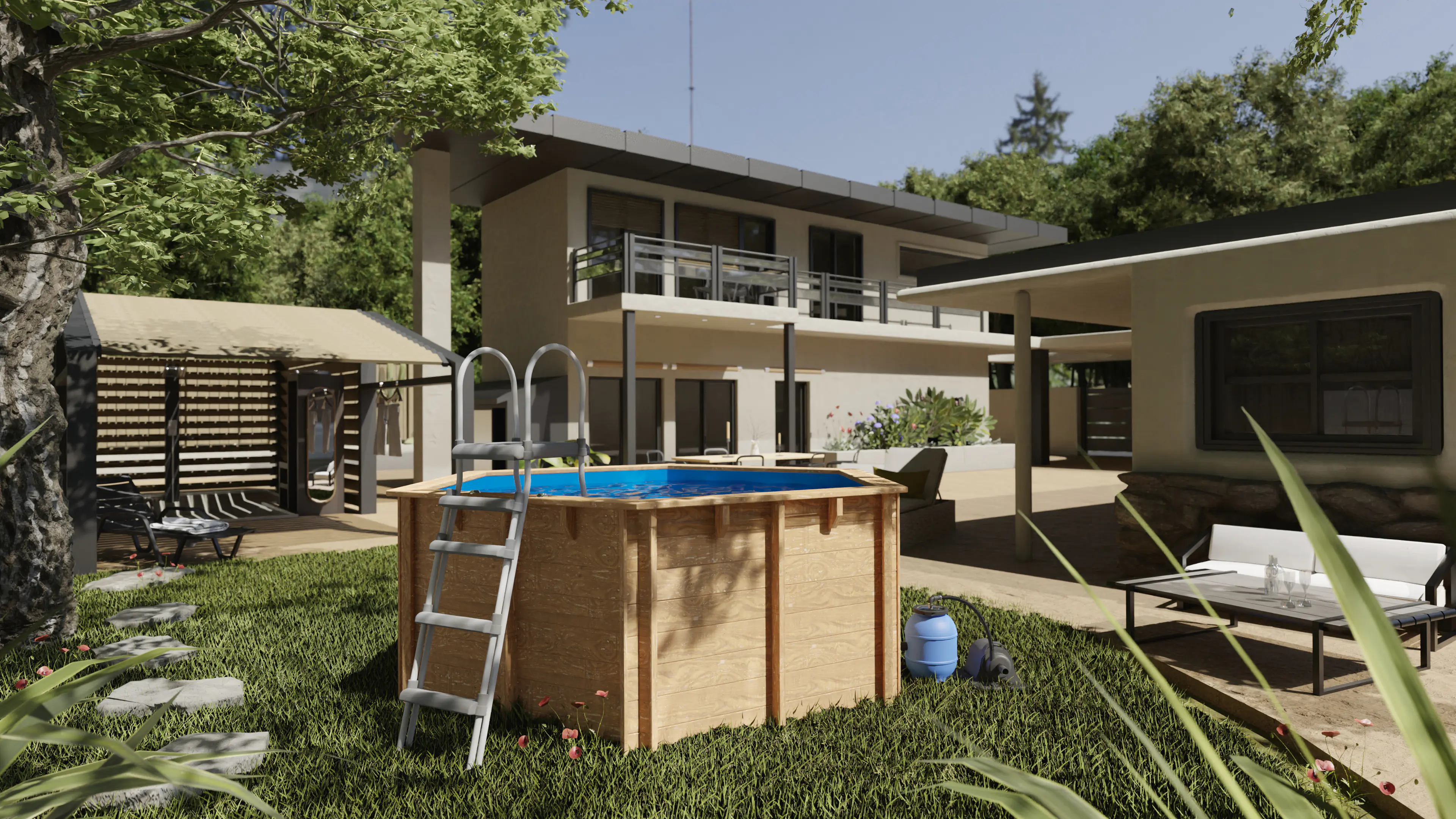 Gre Holzpool Lili 2 Komplettset rund Ø 280 x 107 cm natur