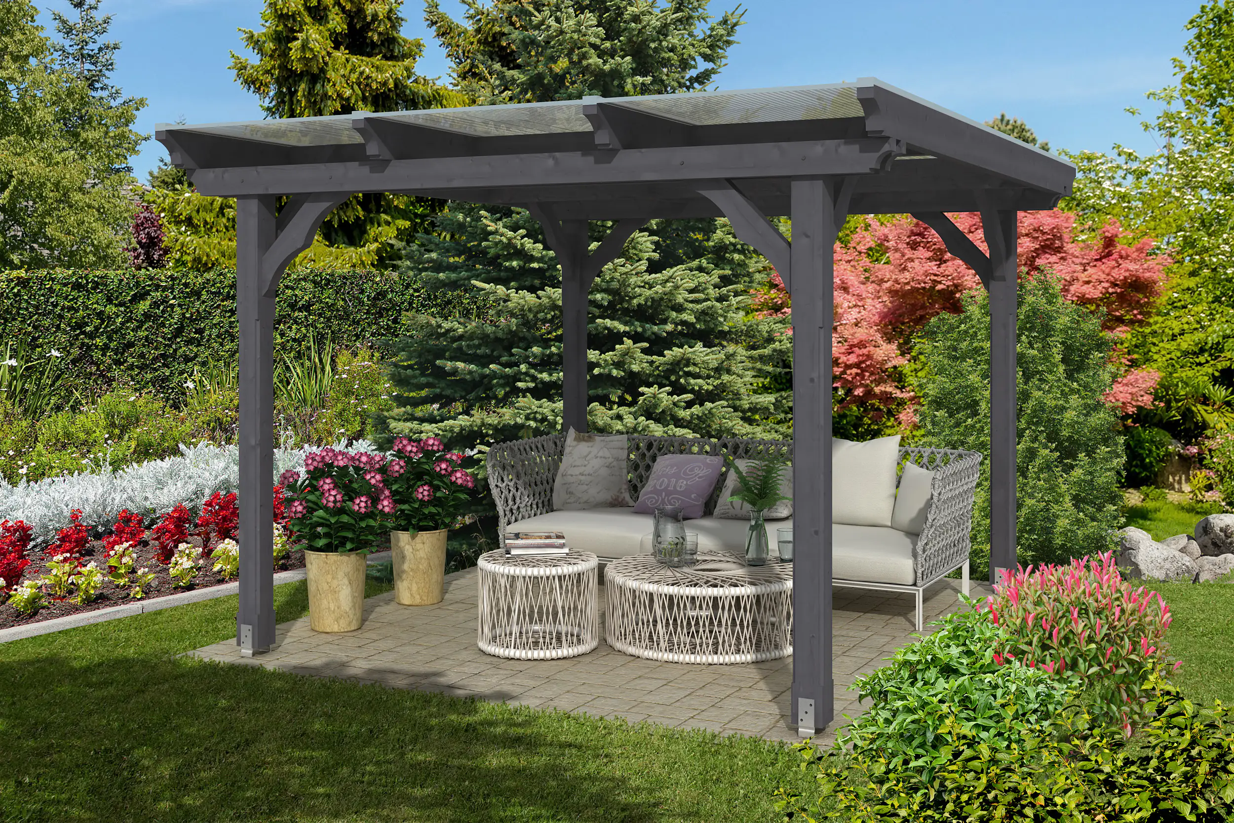 SKAN HOLZ Pavillon Marseille 327 x 350 cm, lasiert in Schiefergrau