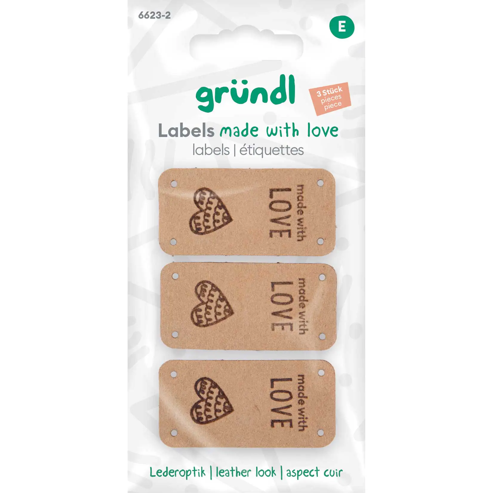 Gründl Labels made with LOVE in Lederoptik braun 3 Stück
