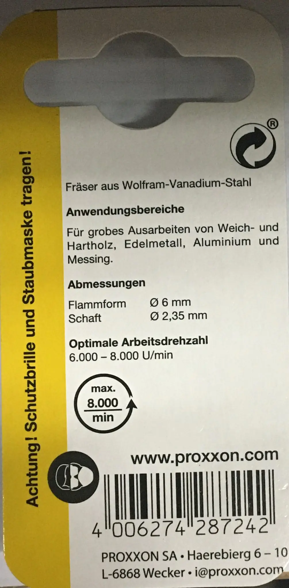Proxxon Micromot Fräser Flamme 6,0 mm, 2 Stück
