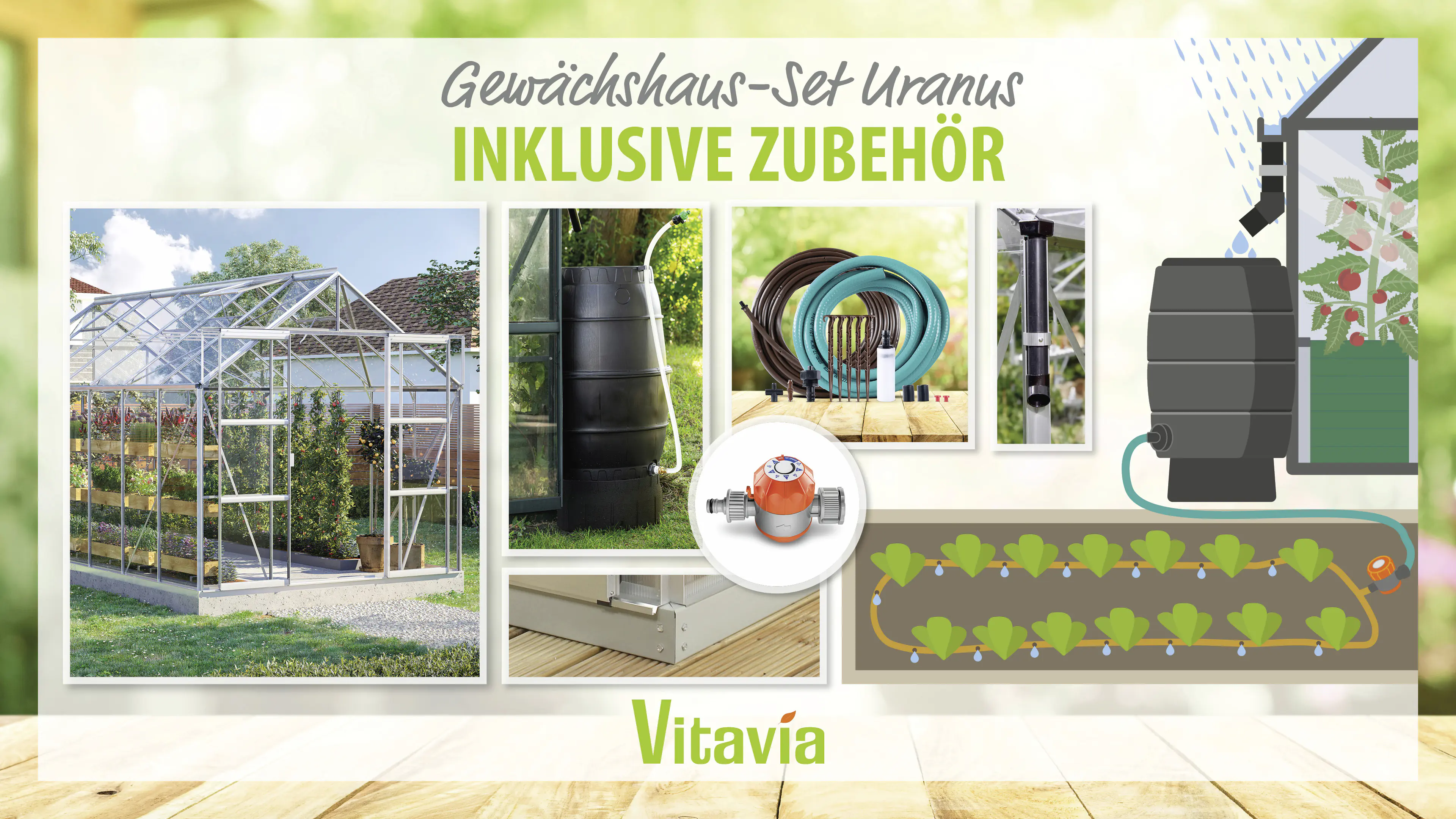 Vitavia Gewächshaus-Set Uranus 11500 ESG 3 mm alu 254 x 441 cm 