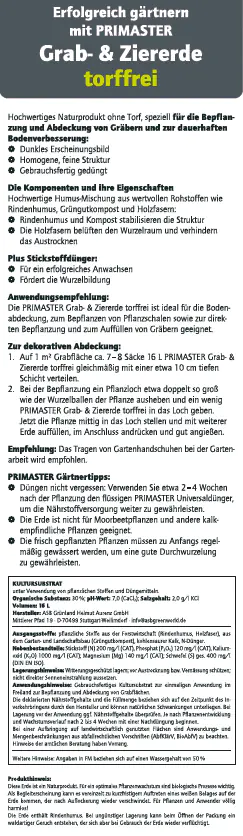 Primaster Zier- & Graberde torffrei 16 L Primaster Zier- & Graberde torffrei 16 L