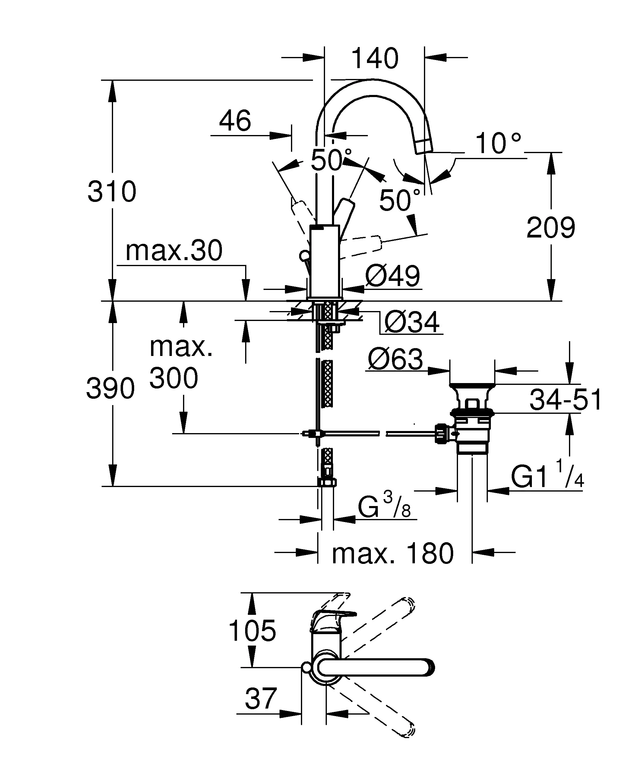 Grohe Start Flow Waschtischarmatur L-Size wasssersparend Grohe Start Flow Waschtischarmatur L-Size wasssersparend