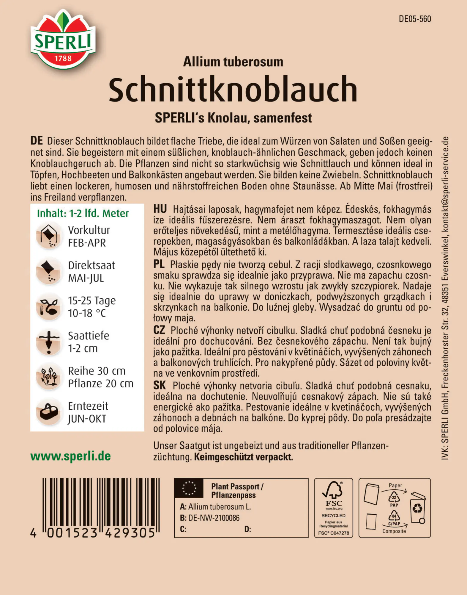 Sperli Schnittknoblauch Sperli 's Knolau