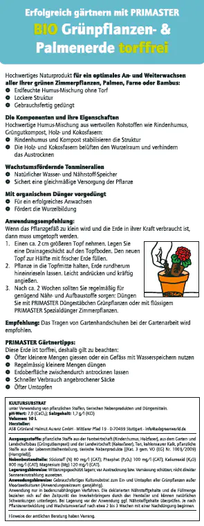 Primaster Bio Grünpflanzen- & Palmenerde torffrei 10 L Primaster Bio Grünpflanzen- & Palmenerde torffrei 10 L