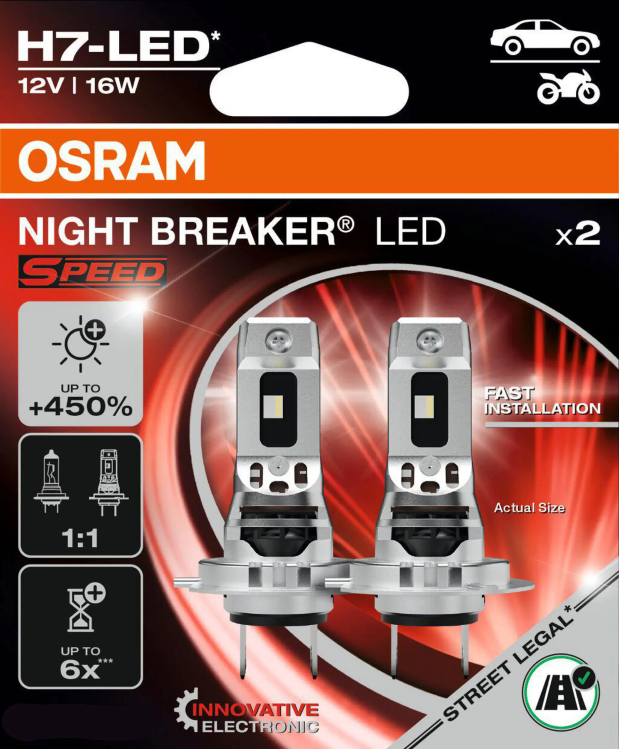 Osram Scheinwerferlampe H7 Night Breaker LED Speed 450 2 Stück