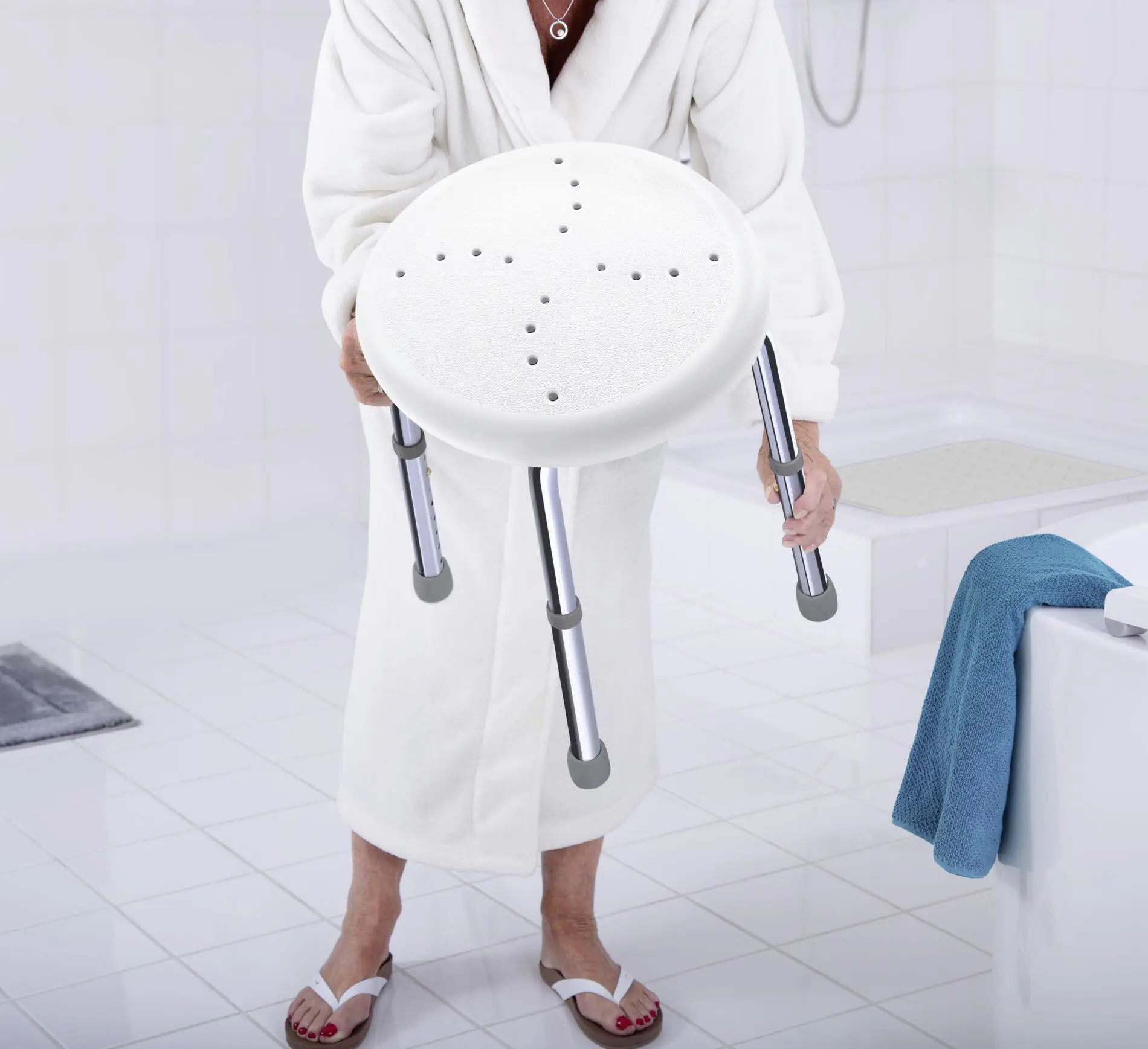 Ridder Bad-Hocker Go, weiß, höhenverstellbar, Aluminium / PE / TPR