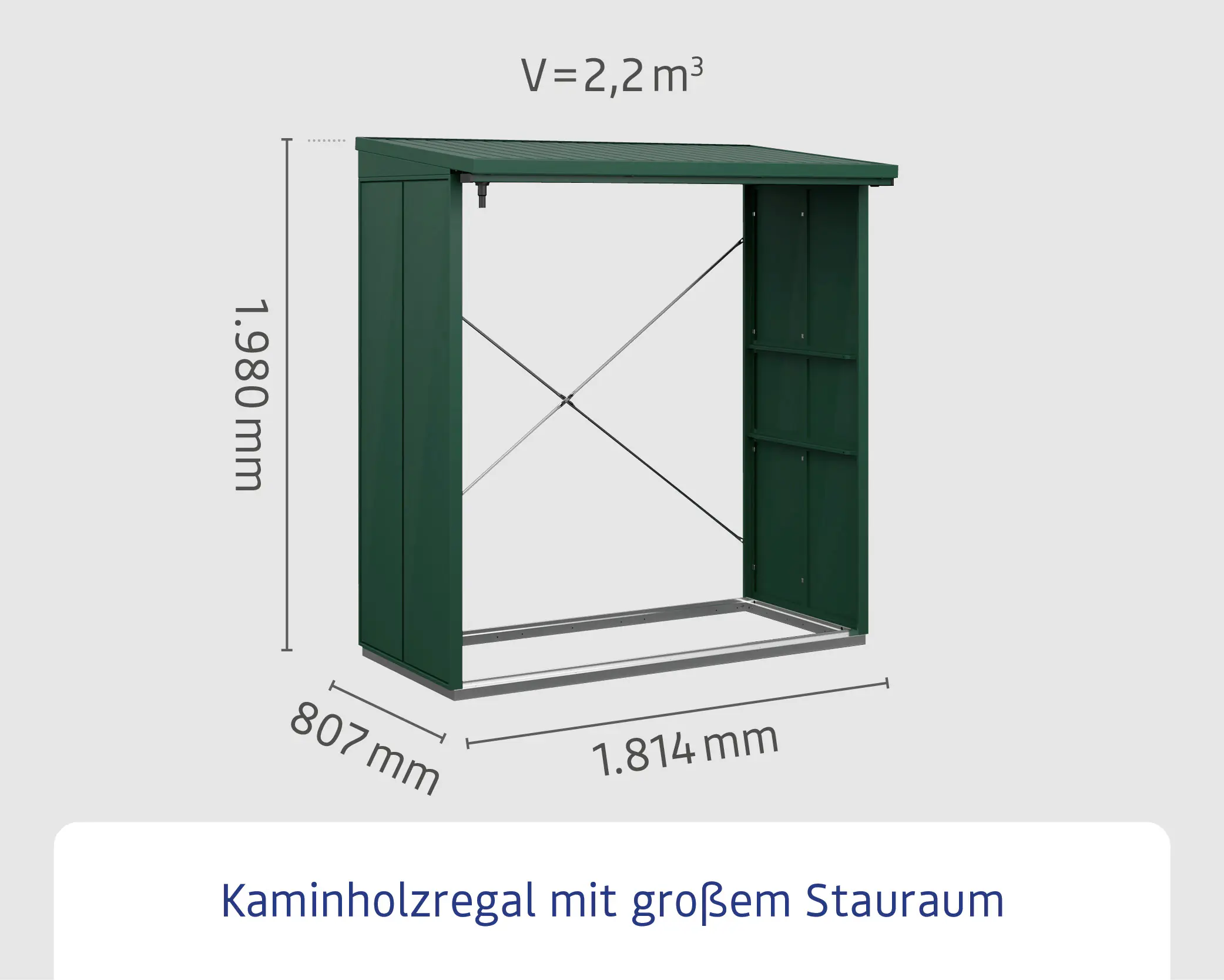 Ecostar Kaminholzregal Elegant-V Typ 2, moosgrün, mit Verstrebung