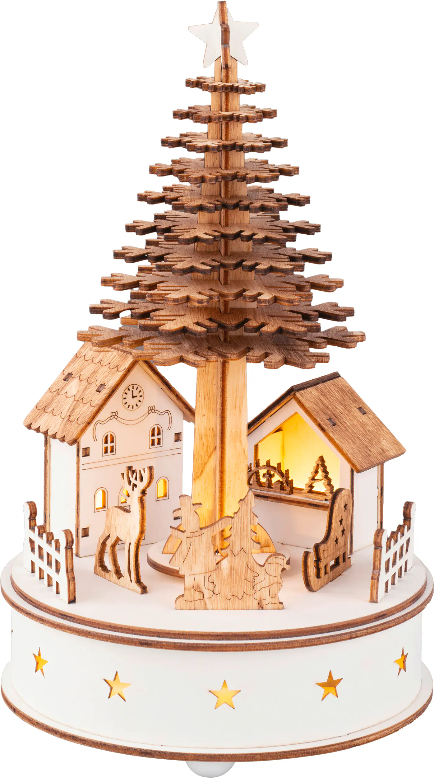 Lumineo LED Weihnachtsdorf batteriebetrieben Holz Ø 15 x 25 cm warmweiß natur