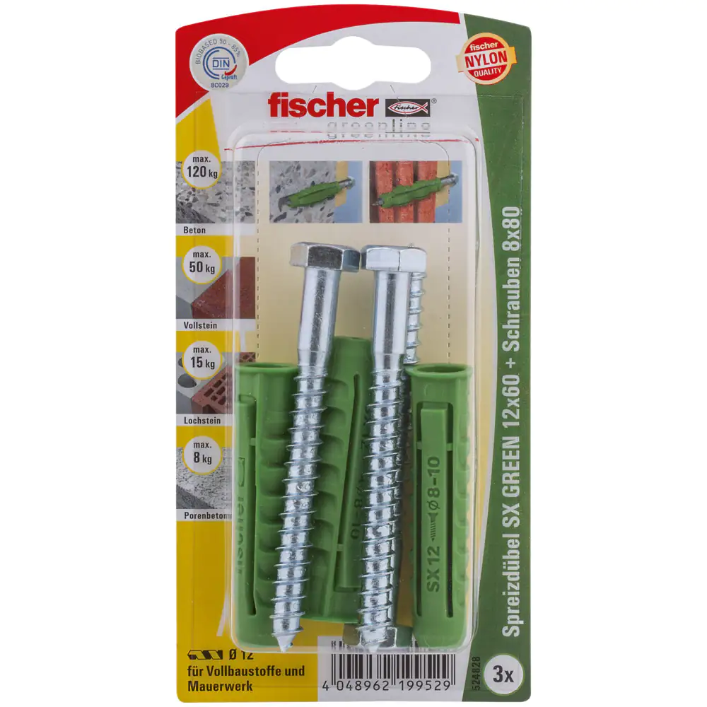 Fischer Spreizdübel SX green 12.0 x 60 mm - 3 Stück Fischer Spreizdübel SX green 12.0 x 60 mm - 3 Stück