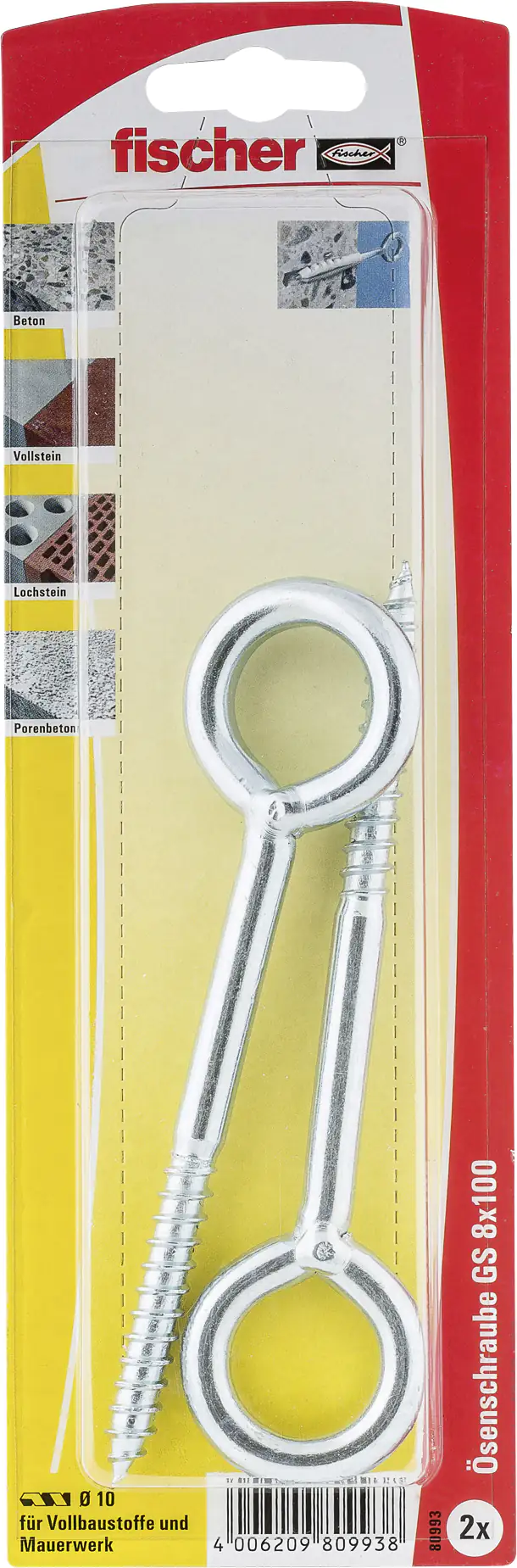 4006209809938 Fischer Ösenschraube GS 8,0 x 100 mm, 2 Stück