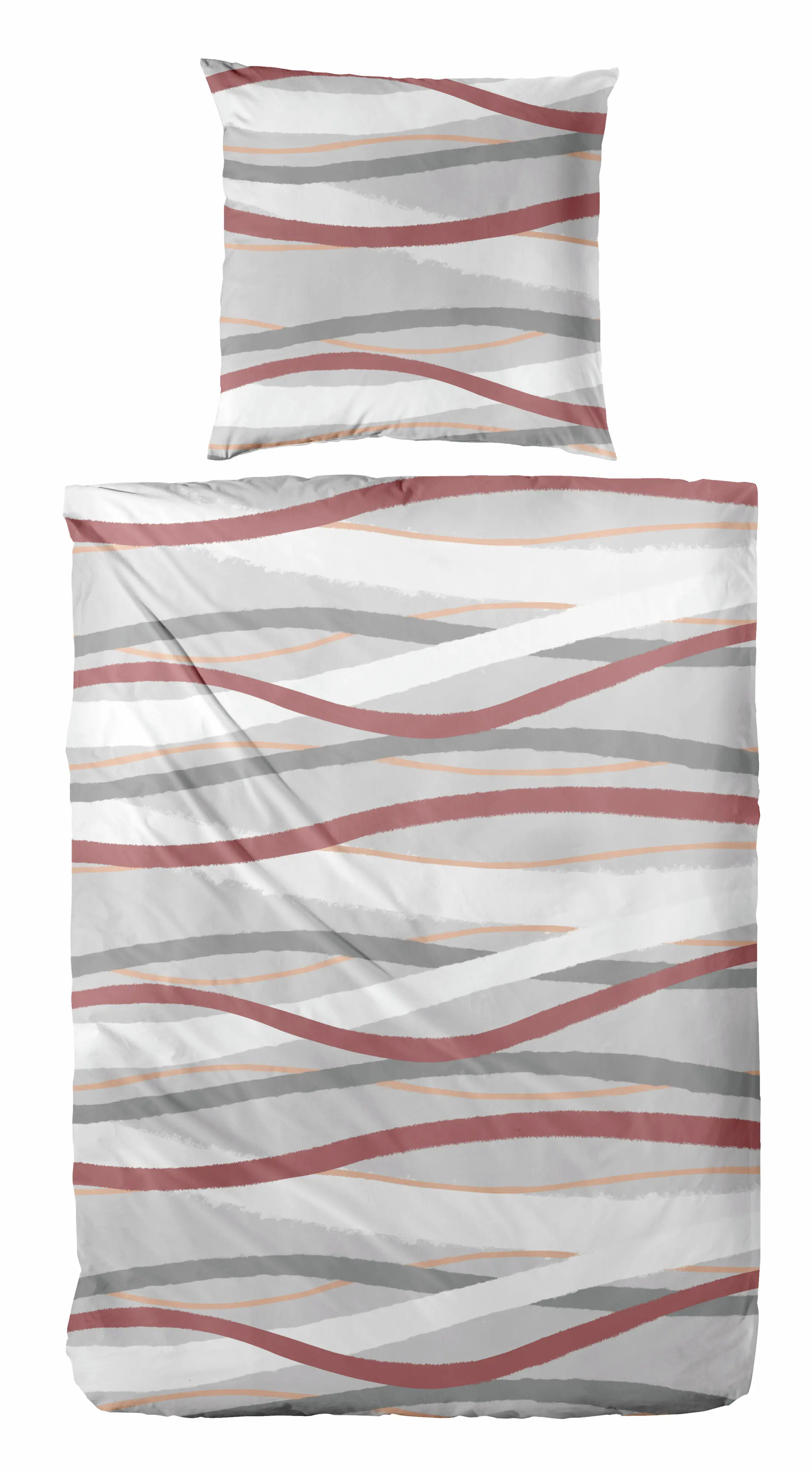 Biber Bettwäsche Welle 155 x 220 cm grau/rot