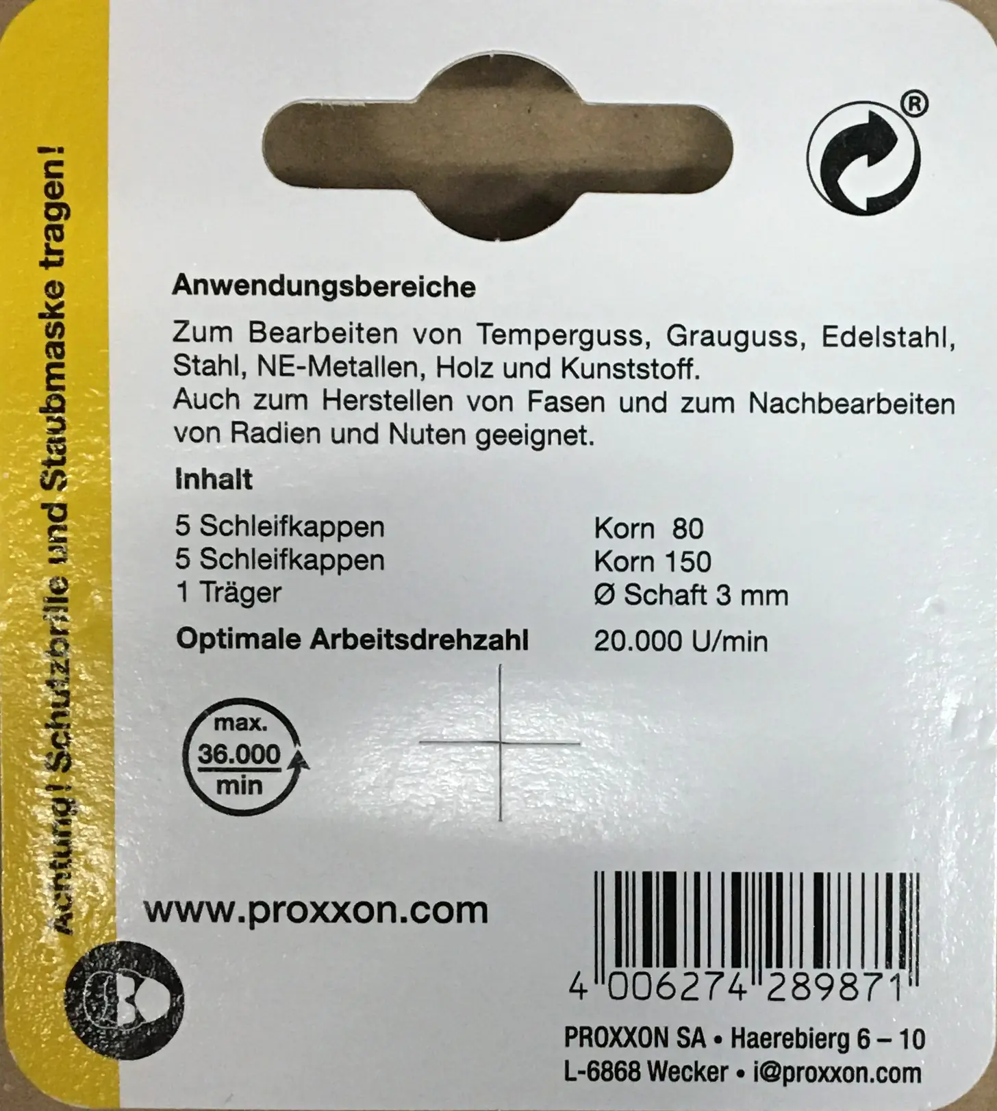 Proxxon Micromot Schleifkappenträger 9 mm 5 x K80 & 5 x K150