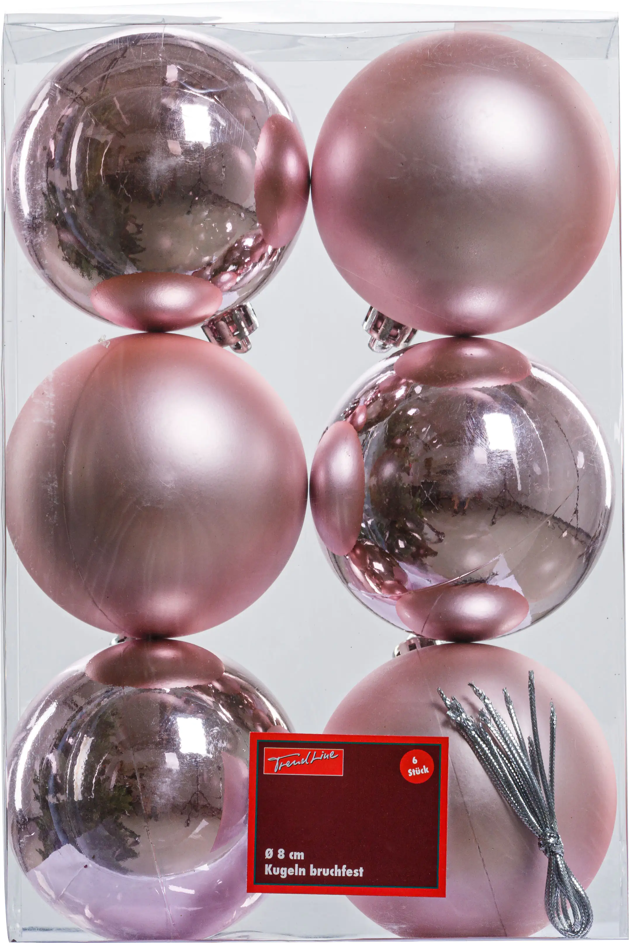 2076601551553_01 Trendline Weihnachtskugeln bruchfest, langlebig Ø 8 cm rosa 6 Stück
