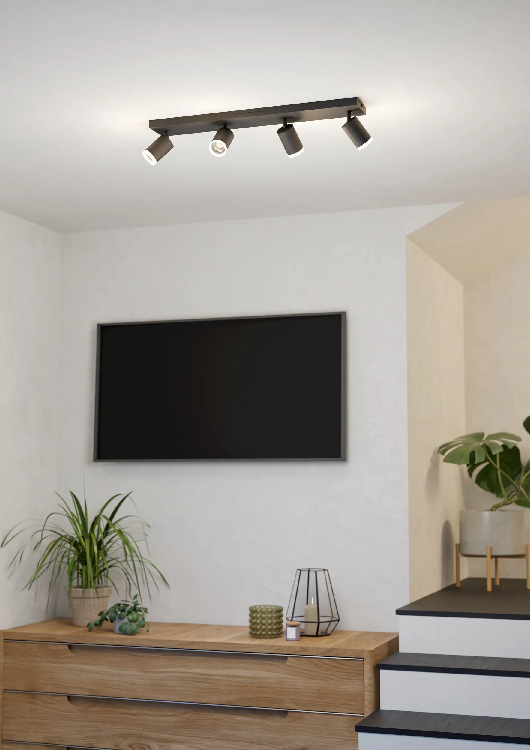 Eglo LED Leuchten 4er Spot Melitello-Z schwarz 68 x 11 cm warmweiß-kaltweiß dimmbar