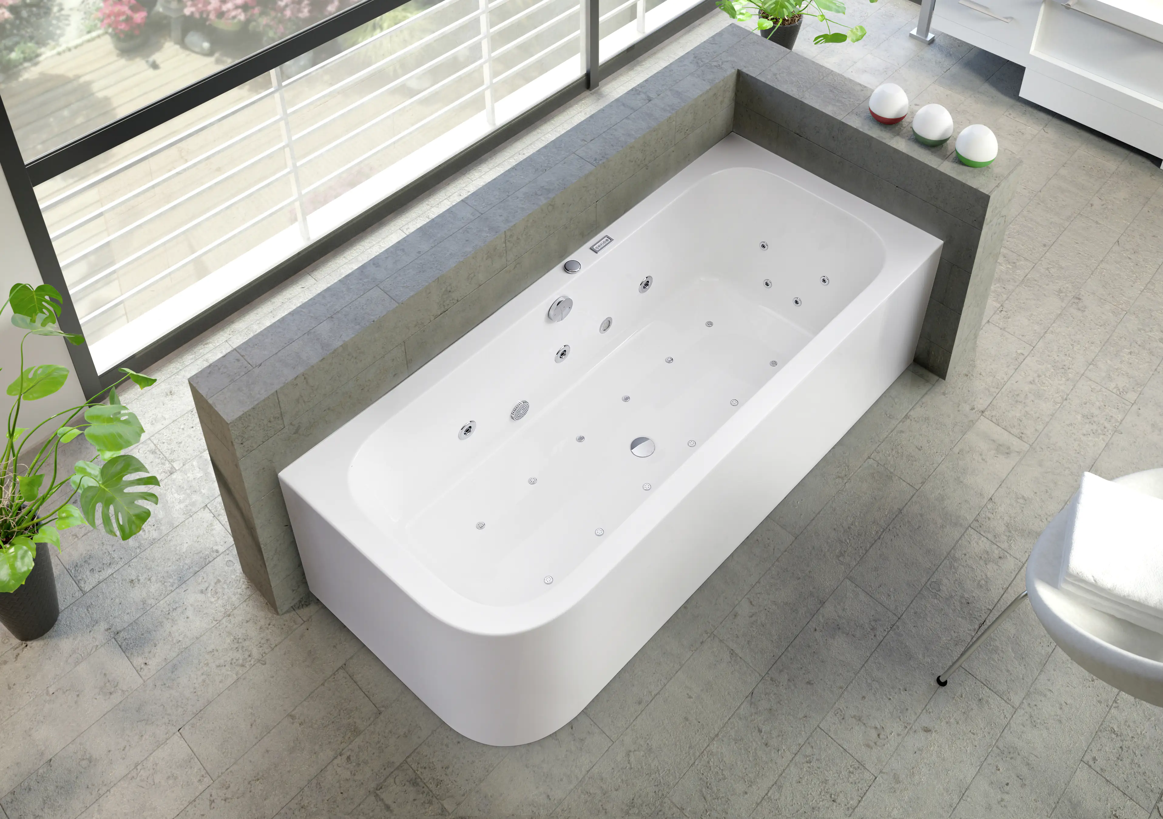 4005489135751_2619337 Ottofond Whirlpool-Komplettset Spirit mit Ab-/Überlaufgarnitur 180 x 80 cm, weiß, Modell B