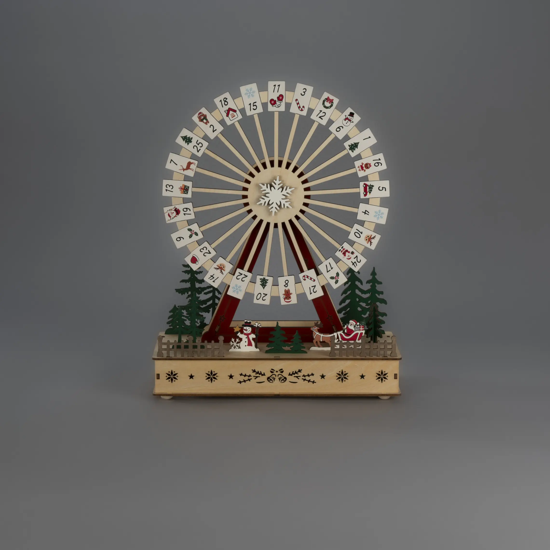 Konstsmide LED-Holzsilhouette Adventskalender Riesenrad batteriebetrieben mit Timer 28 x 35,5 cm warmweiß