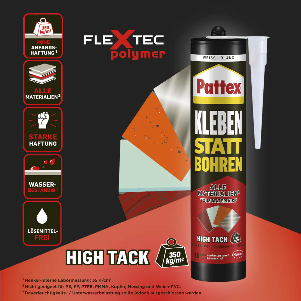 Pattex Montagekleber Kleben statt Bohren High Tack 440 g Kartusche, weiß Pattex Montagekleber Kleben statt Bohren High Tack 440 g Kartusche, weiß