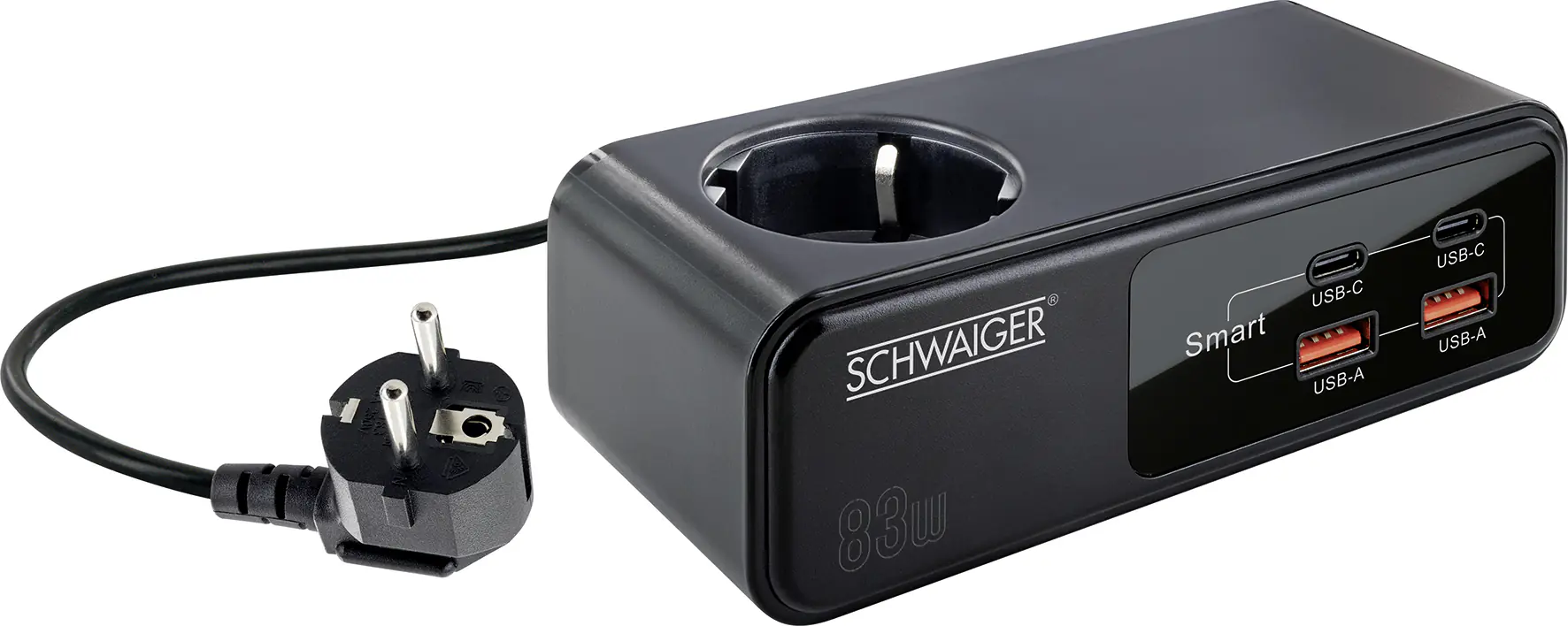 Schwaiger Verlängerung inkl. Steckdose  83W Schnellladefunktion USB A/C0
