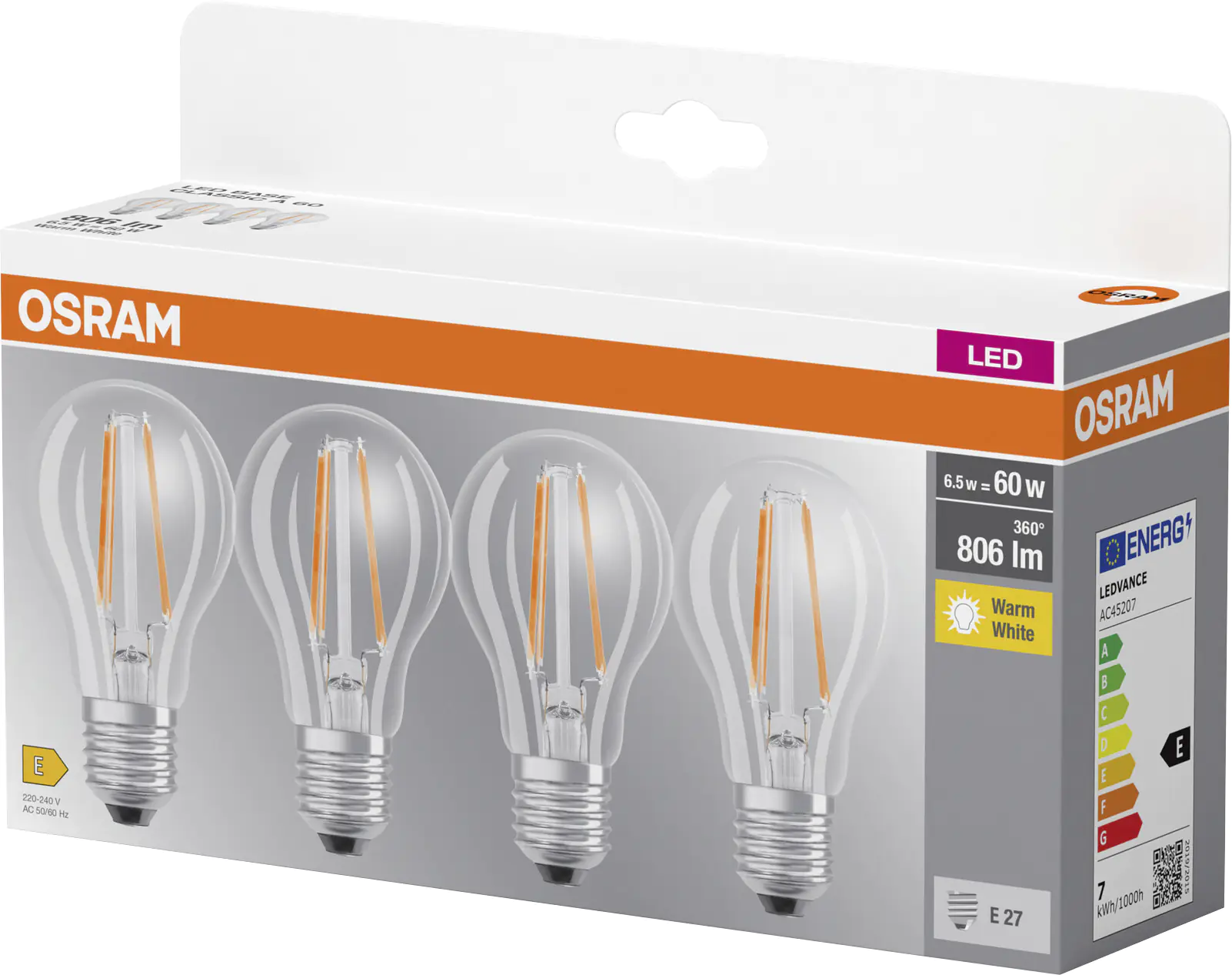 Osram LED Leuchtmittel Base Klassik A60 6,5W, 806lm, 2700K, warmweiß, 4er Pack Osram LED Leuchtmittel Base Klassik A60 6,5W, 806lm, 2700K, warmweiß, 4er Pack