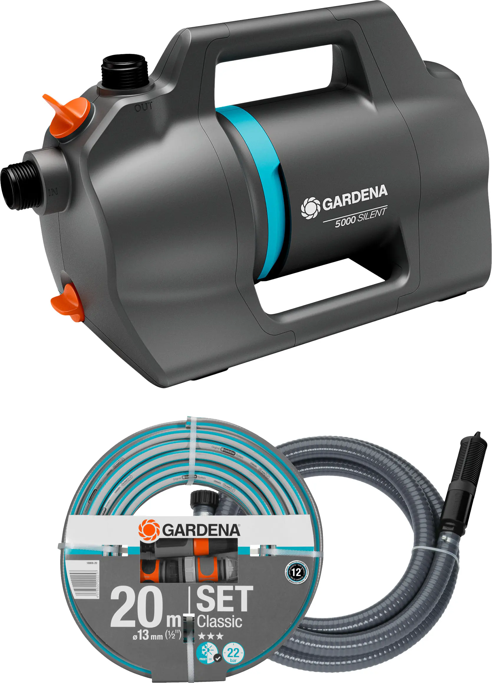 Gardena Gartenpumpe-Set Silent max. Fördermenge: 5.100 l/h 550 Watt