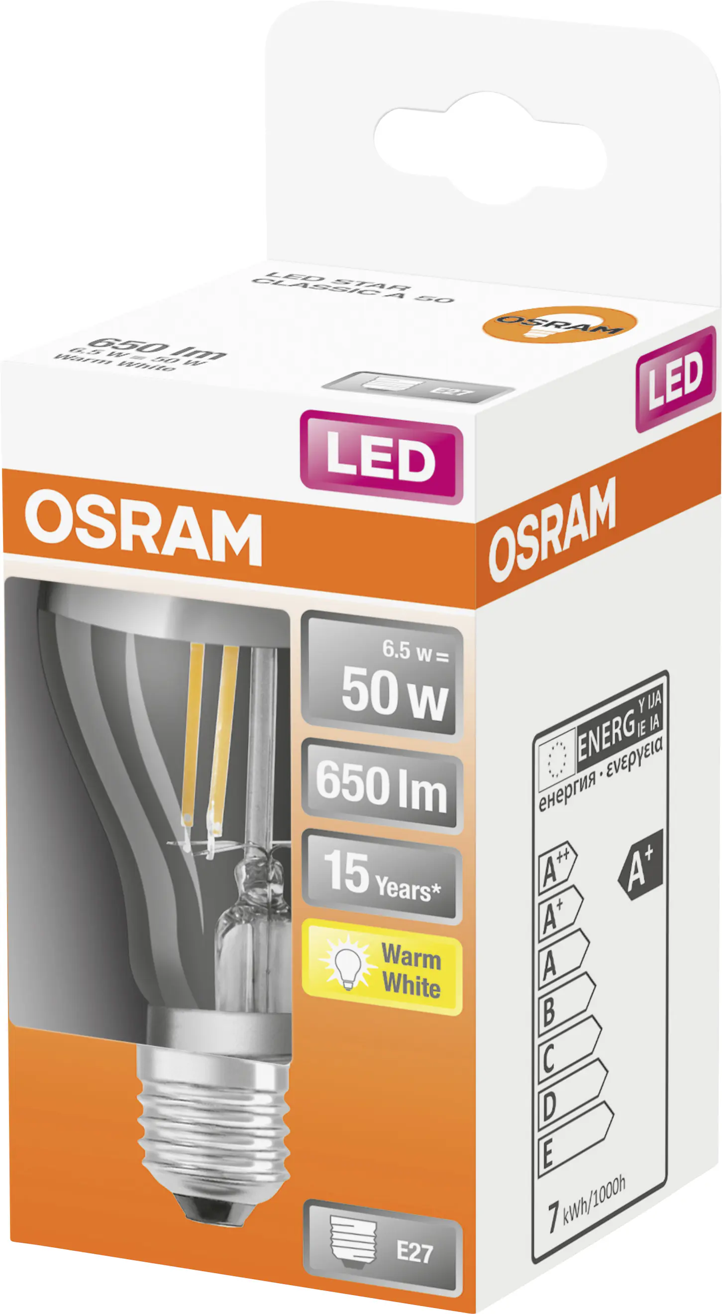 Osram LED Spiegelkopflampe Mirror Classic A 27 6,5W warmweiß, klar
