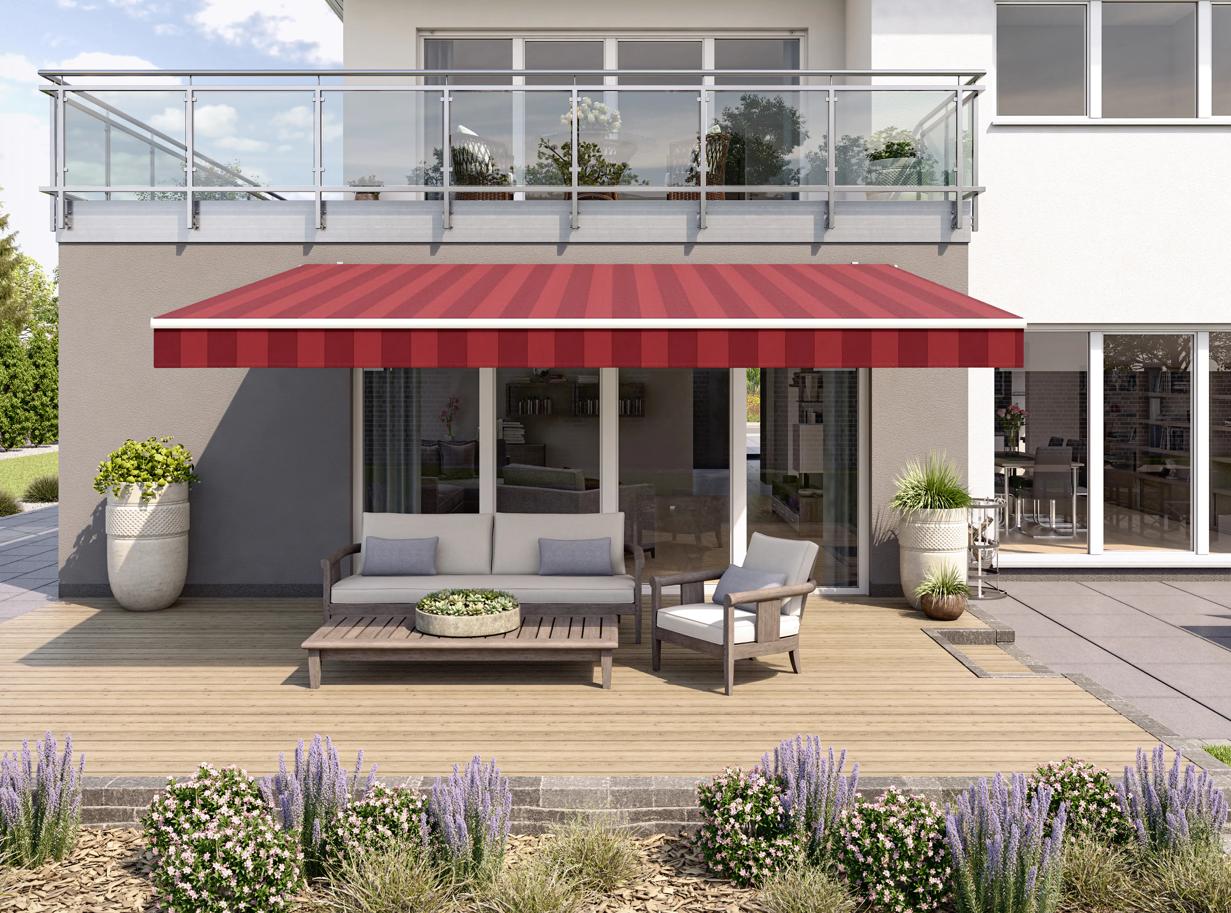 Gelenkarmmarkise Classic bordeaux gestreift inkl. Handkurbel