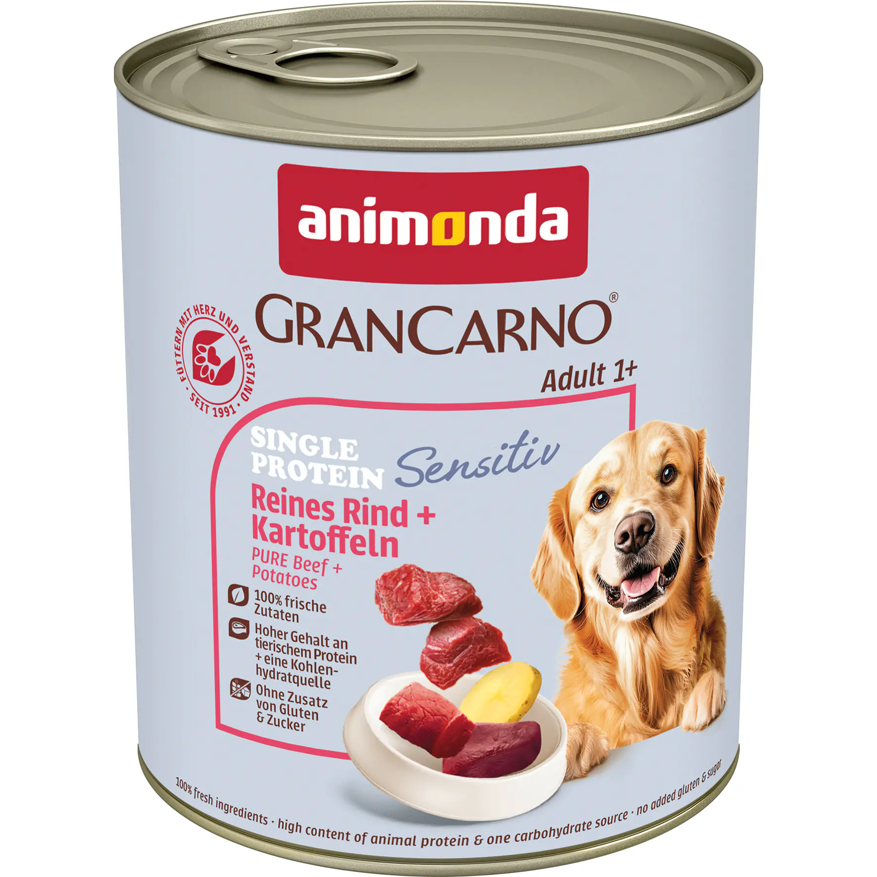 Animonda GranCarno Hundenassfutter Adult Sensitiv getreidefrei 800 g Rind & Kartoffeln