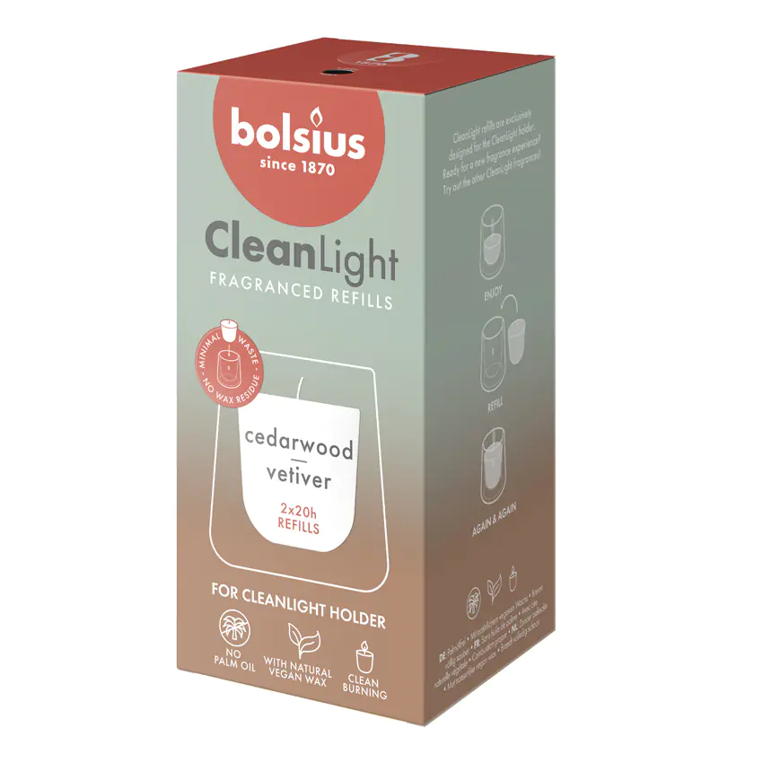 Bolsius Cleanlight Duft-Nachfüller 2er Pack Zedernholz & Vetiver