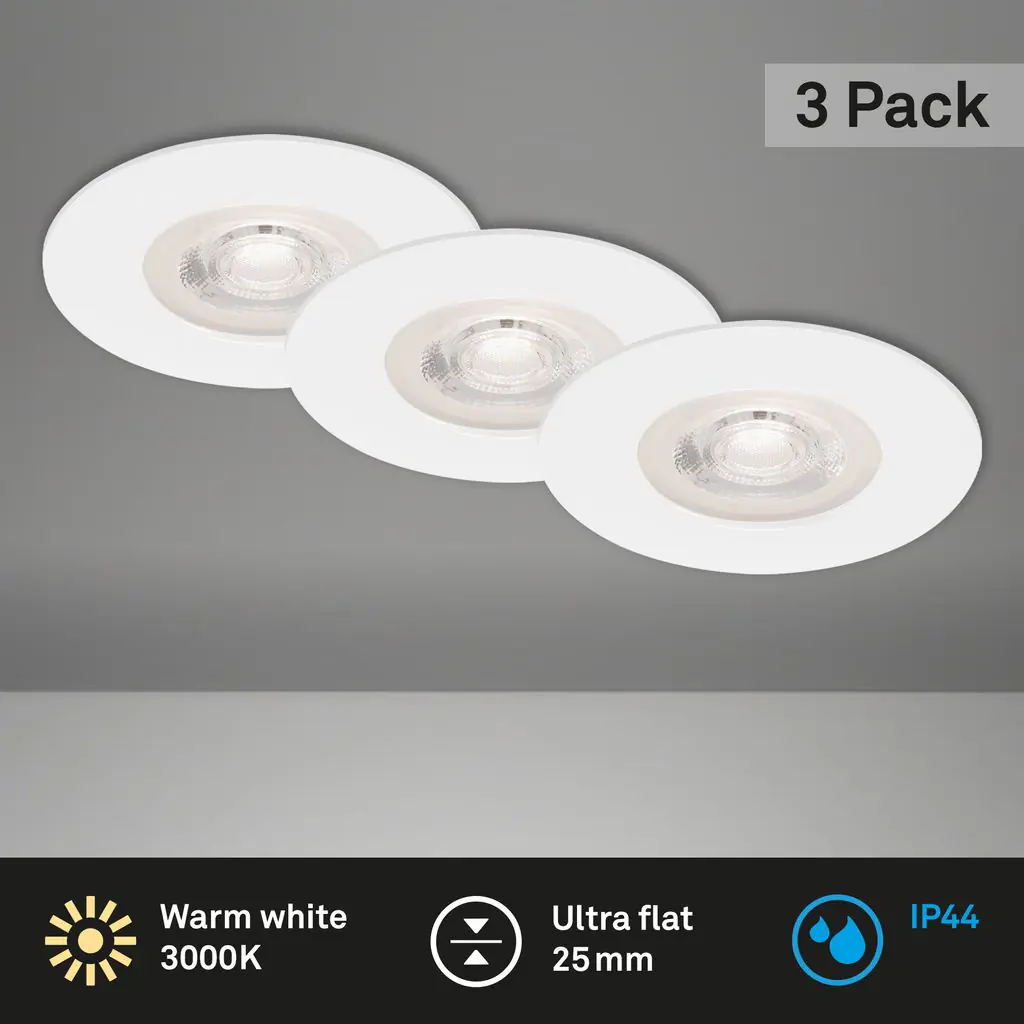Briloner 3er Set LED Einbauleuchte Kulana weiß Ø 9 cm warmweiß