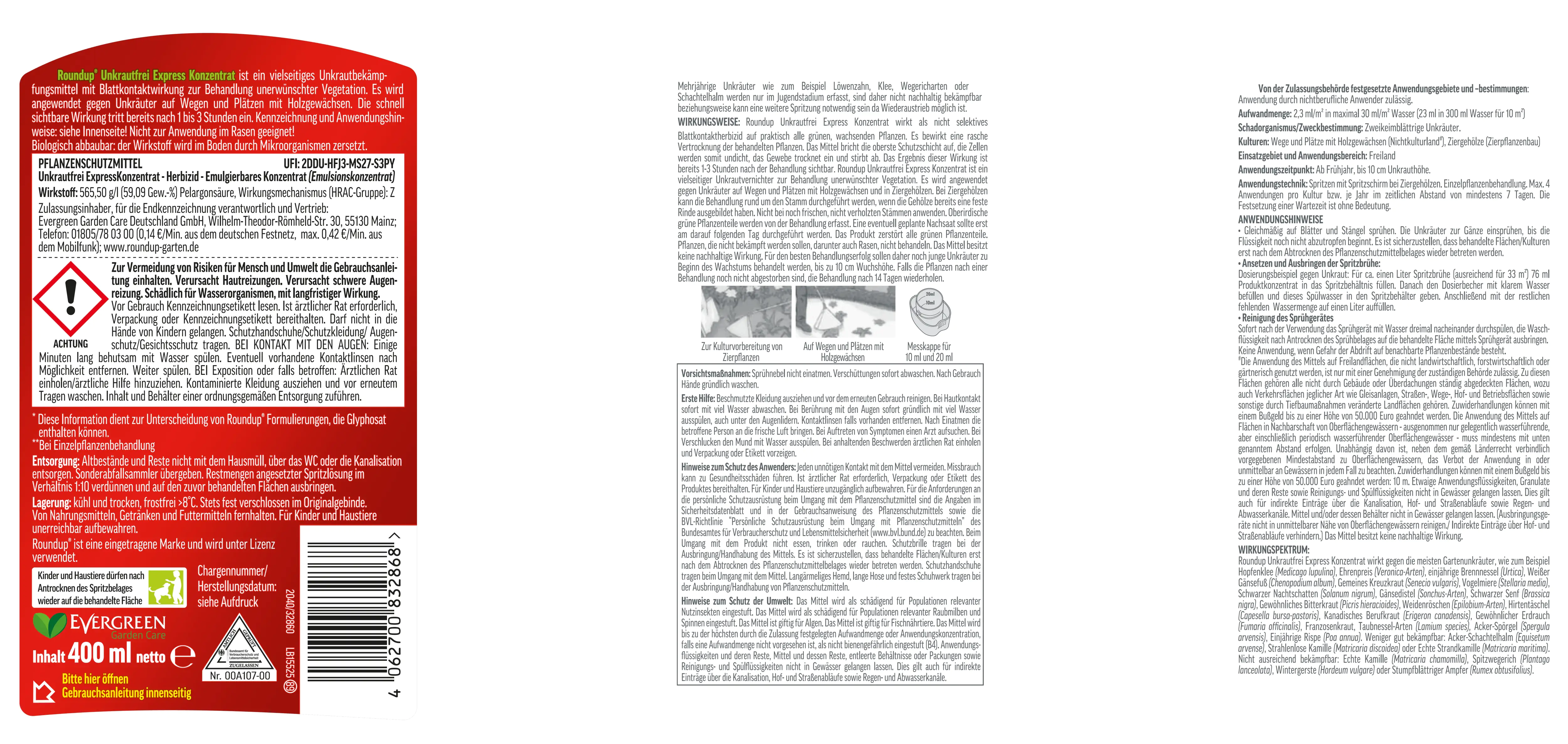 4062700832868_1 Roundup Unkrautfrei Express Konzentrat 400 ml