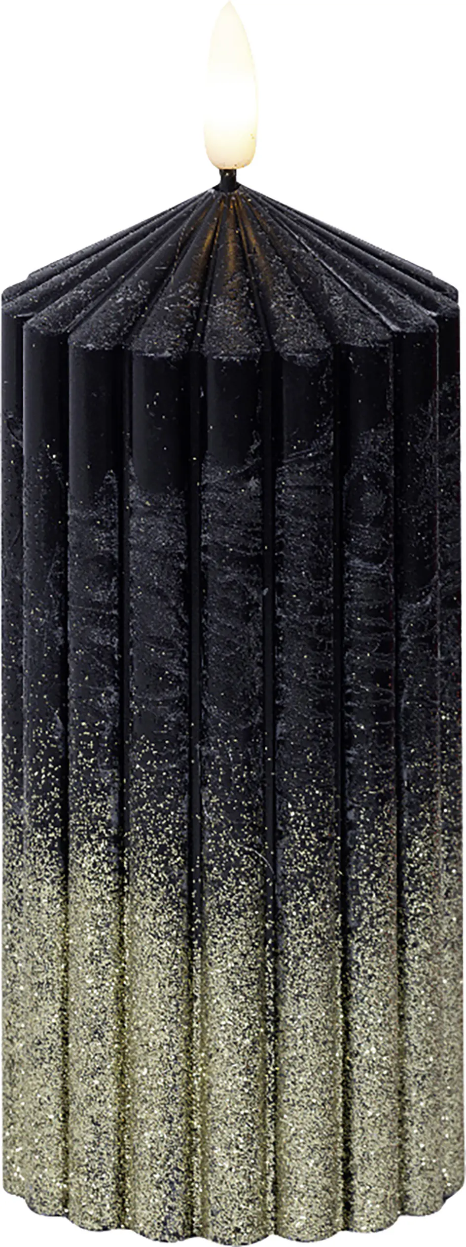 Lumineo LED Kerze mit Timer schwarz gold Ø 7 x 15 cm warmweiß