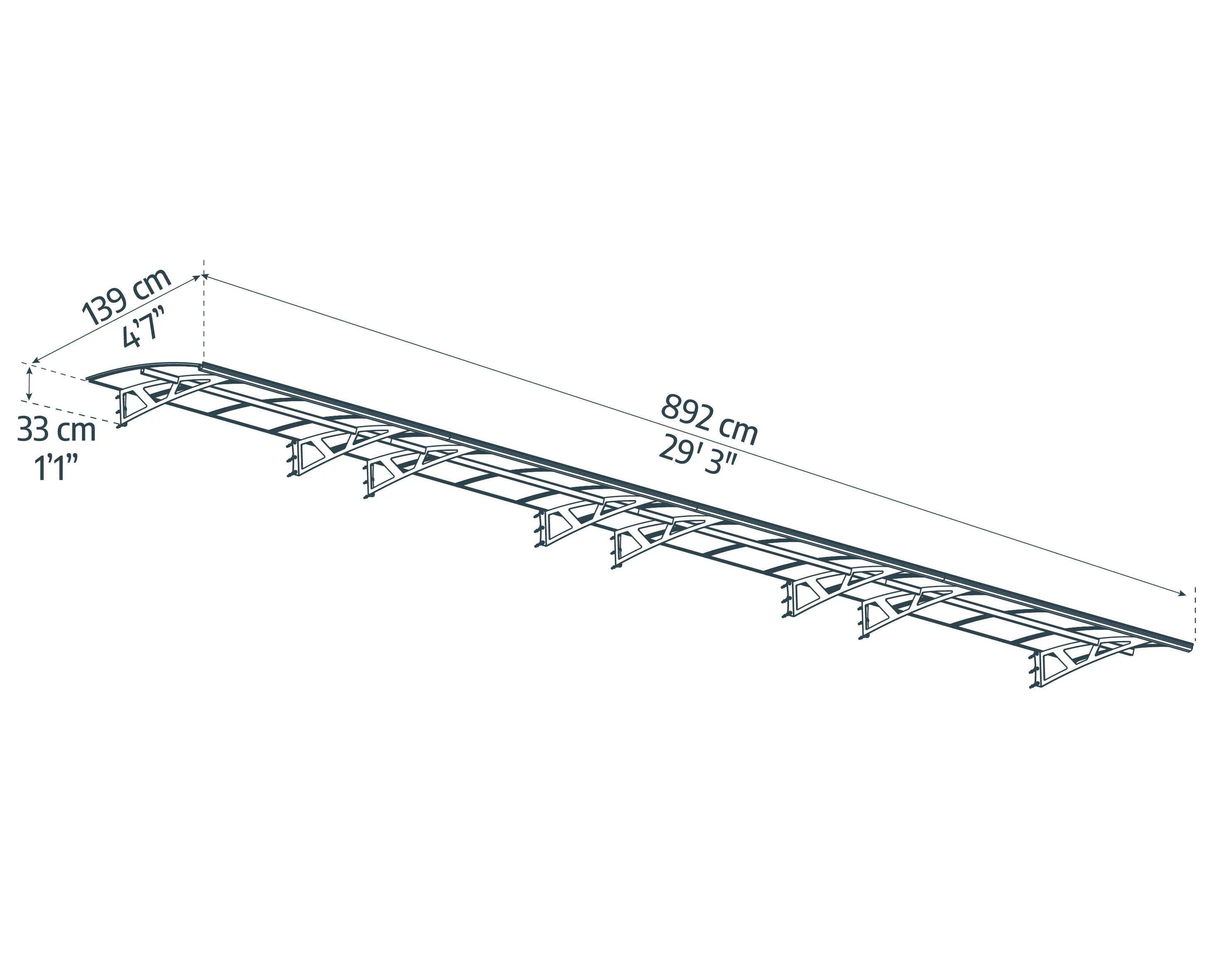 Canopia Vordach Amsterdam 8920 Grau Alu 892 x 139 cm
