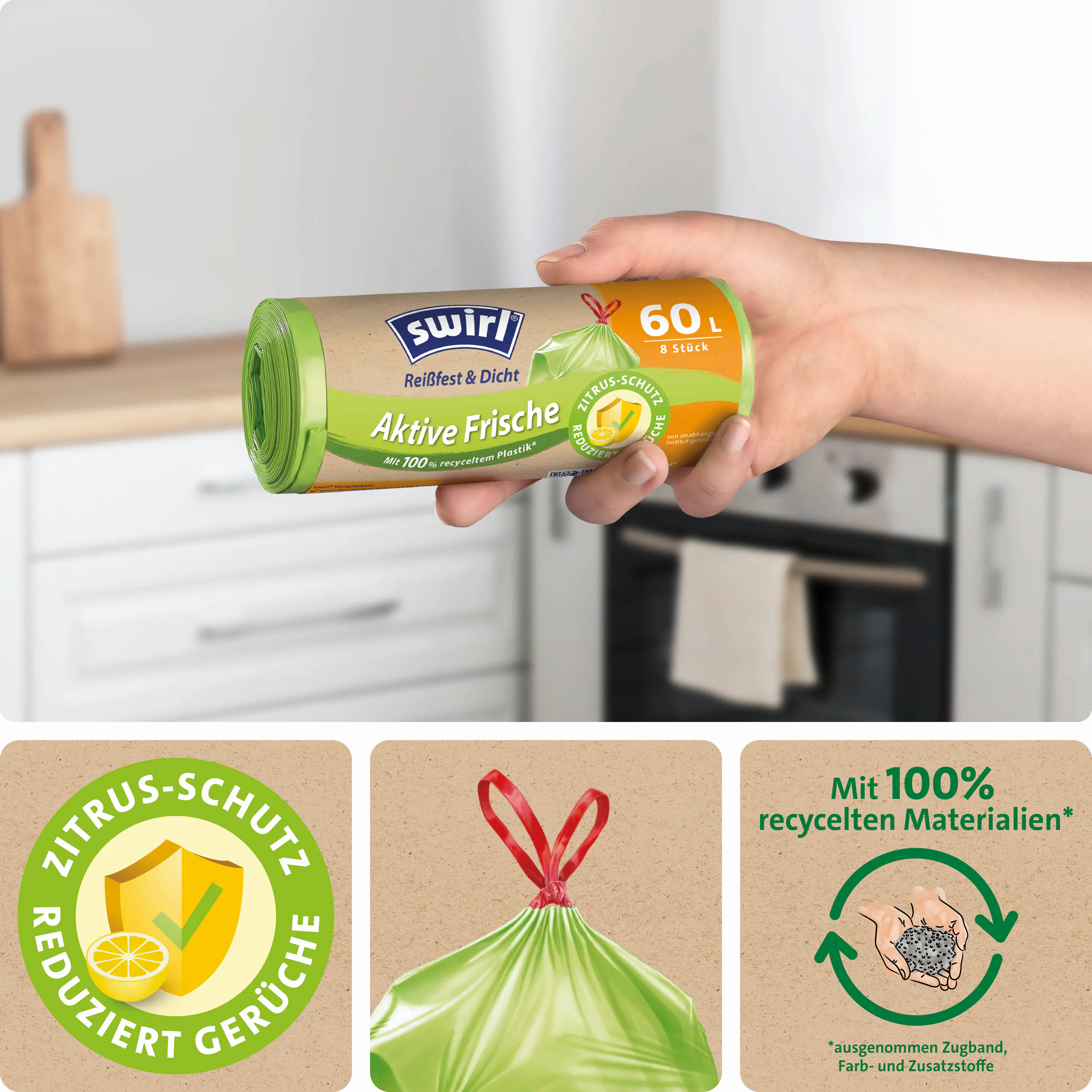 Swirl® 60 l Aktive Frische Müllbeutel Reißfest & Dicht