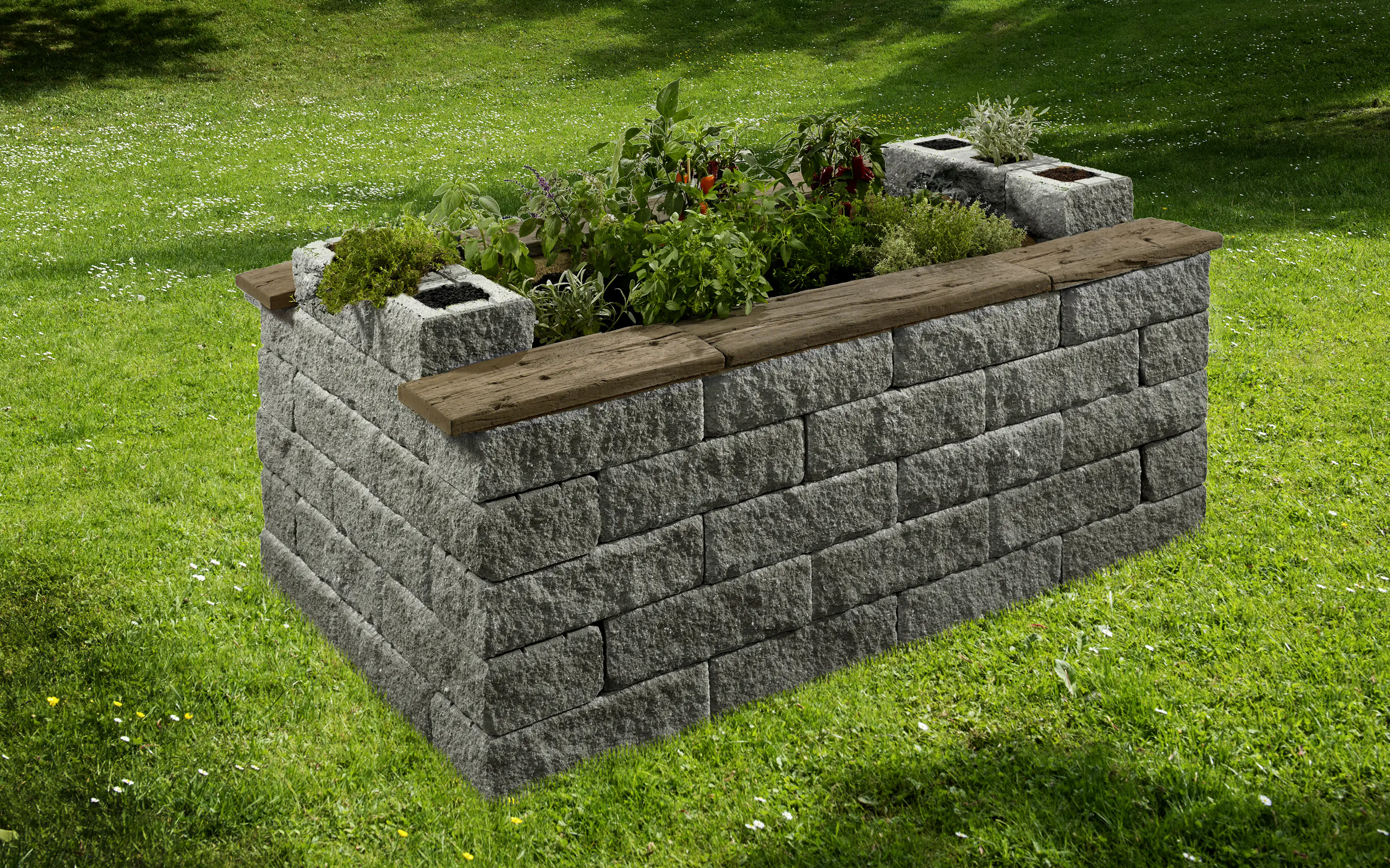 2077881026540_5 Kann Hochbeet-Set 2 Bruchstein 200 x 125 x 81 cm grau