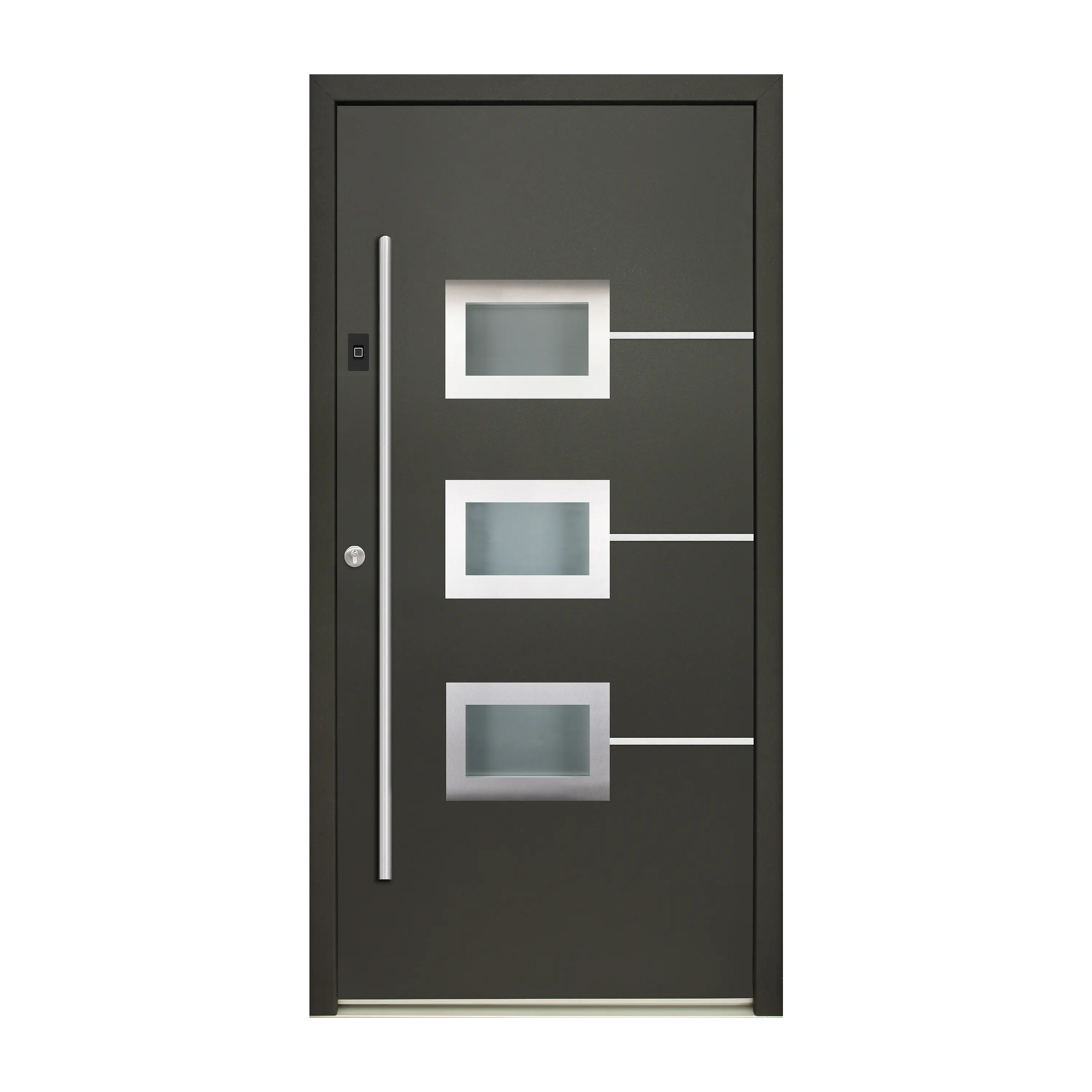 Splendoor Haustür Passivedoor Premium B03 Aluminium/Stahl anthrazit DIN links 98 x 208 cm mit Fingerscan