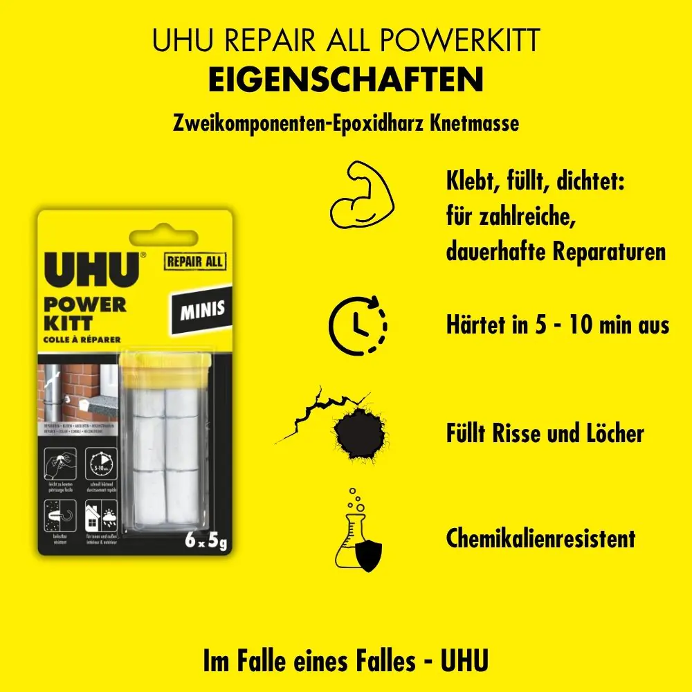 UHU Repair All Powerkitt Minis 30 g (6 x 5 g), in der praktischen Box