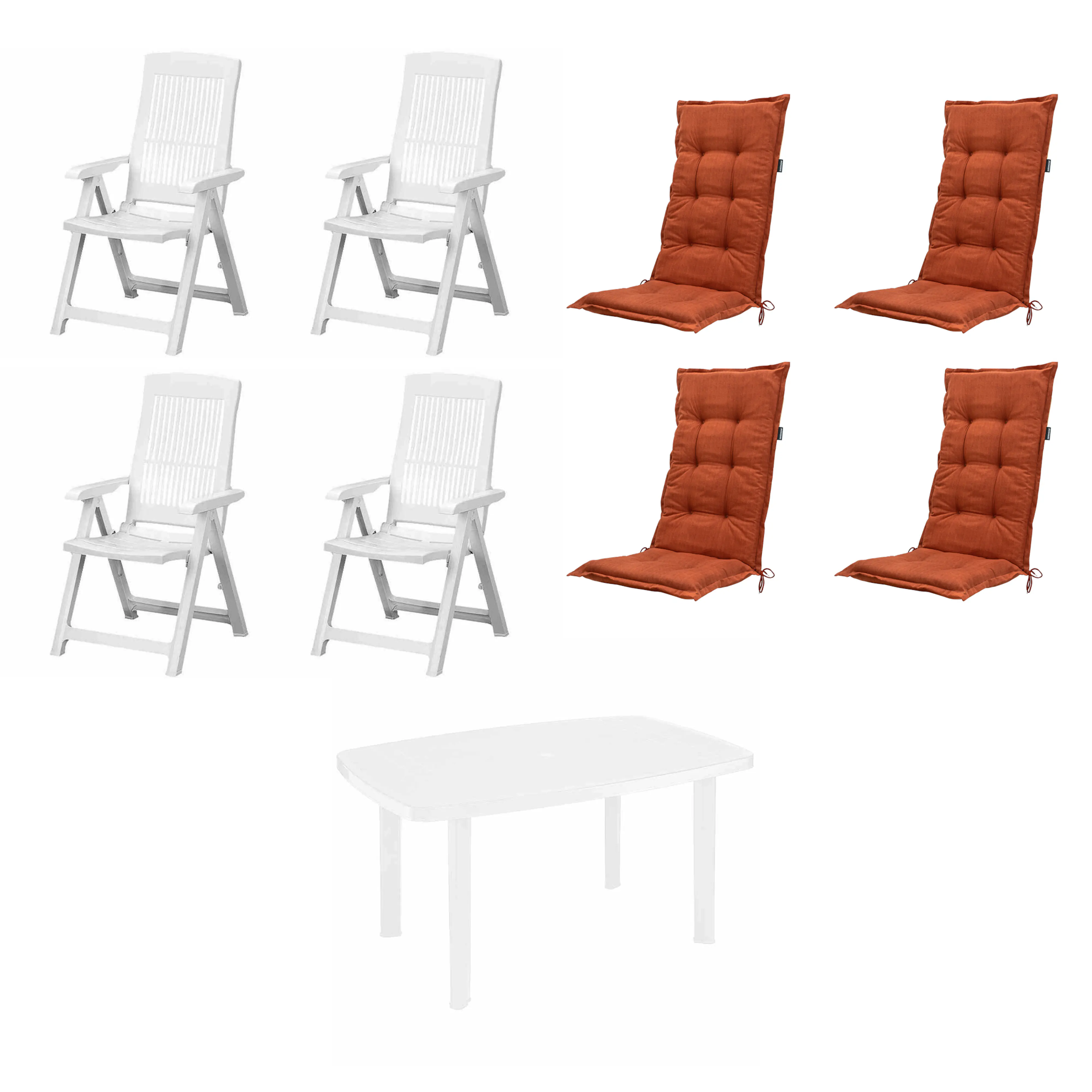 Progarden Garten-Essgruppe Tampa + Faro 4 Personen Kunststoff weiß/terrakotta 