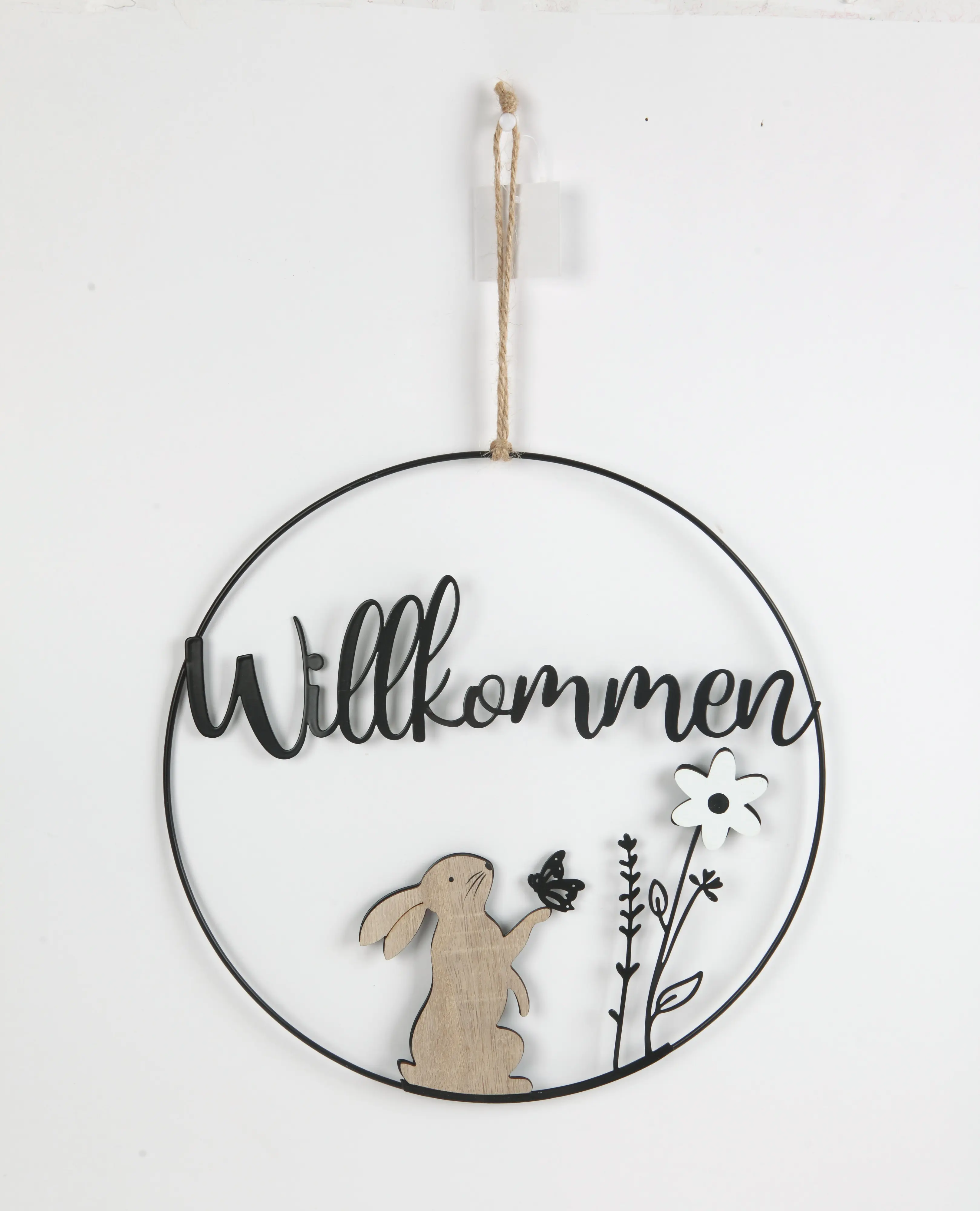 TrendLine Aufhänger Metall mit Niete Ostern Willkommen Ø 30 cm schwarz-weiß TrendLine Aufhänger Metall mit Niete Ostern Willkommen Ø 30 cm schwarz-weiß