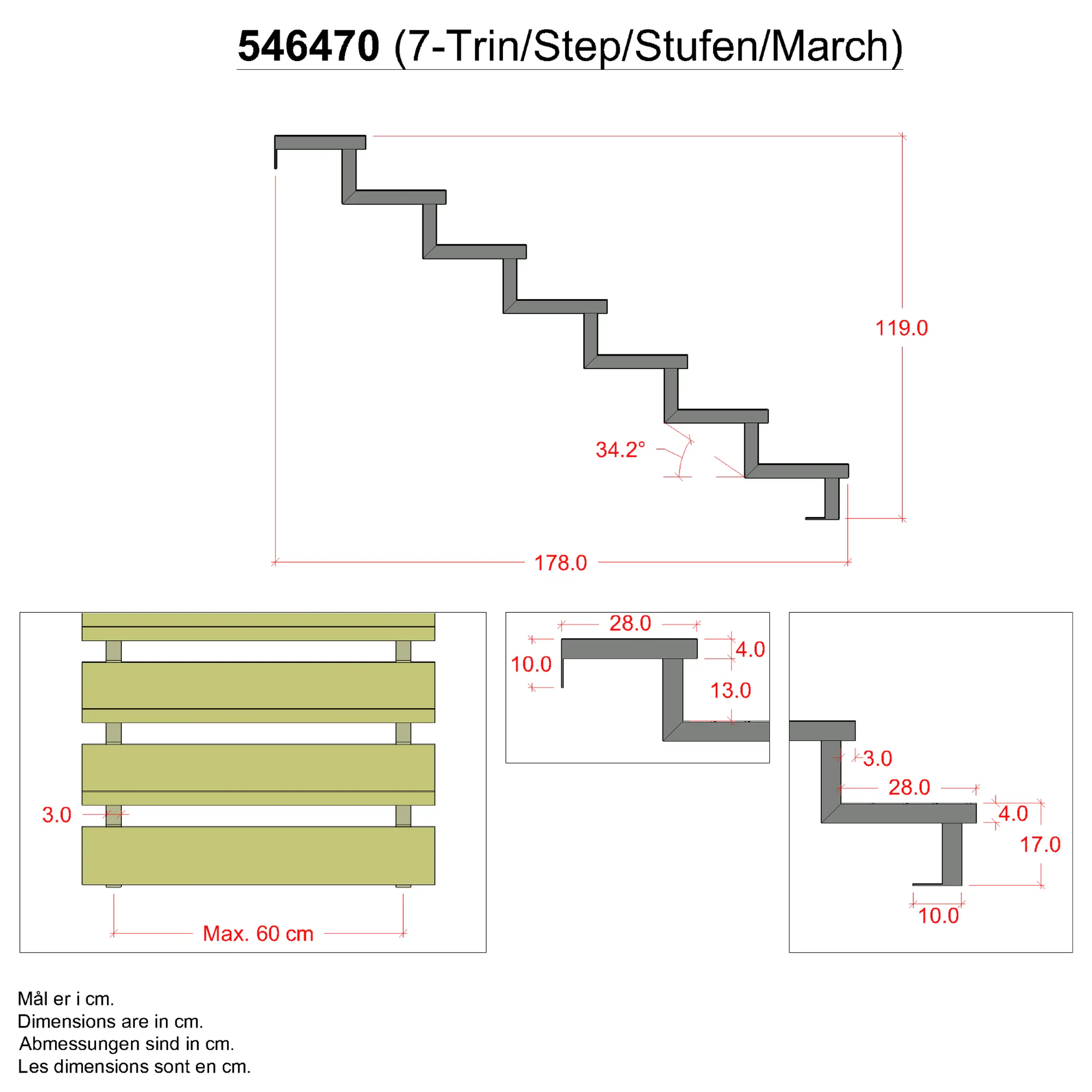 Plus Stahltreppenwange verzinkt 17 cm Stufenhöhe mit Beschlag