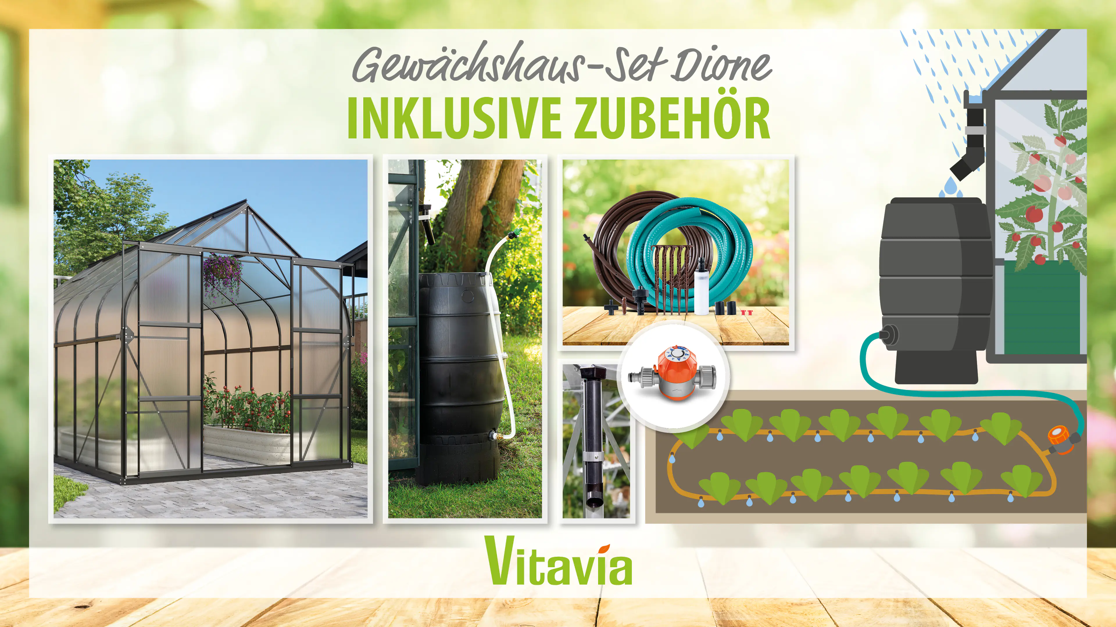 Vitavia Gewächshaus-Set-Set Dione 11500 HKP 4 mm schwarz 254 x 441 cm