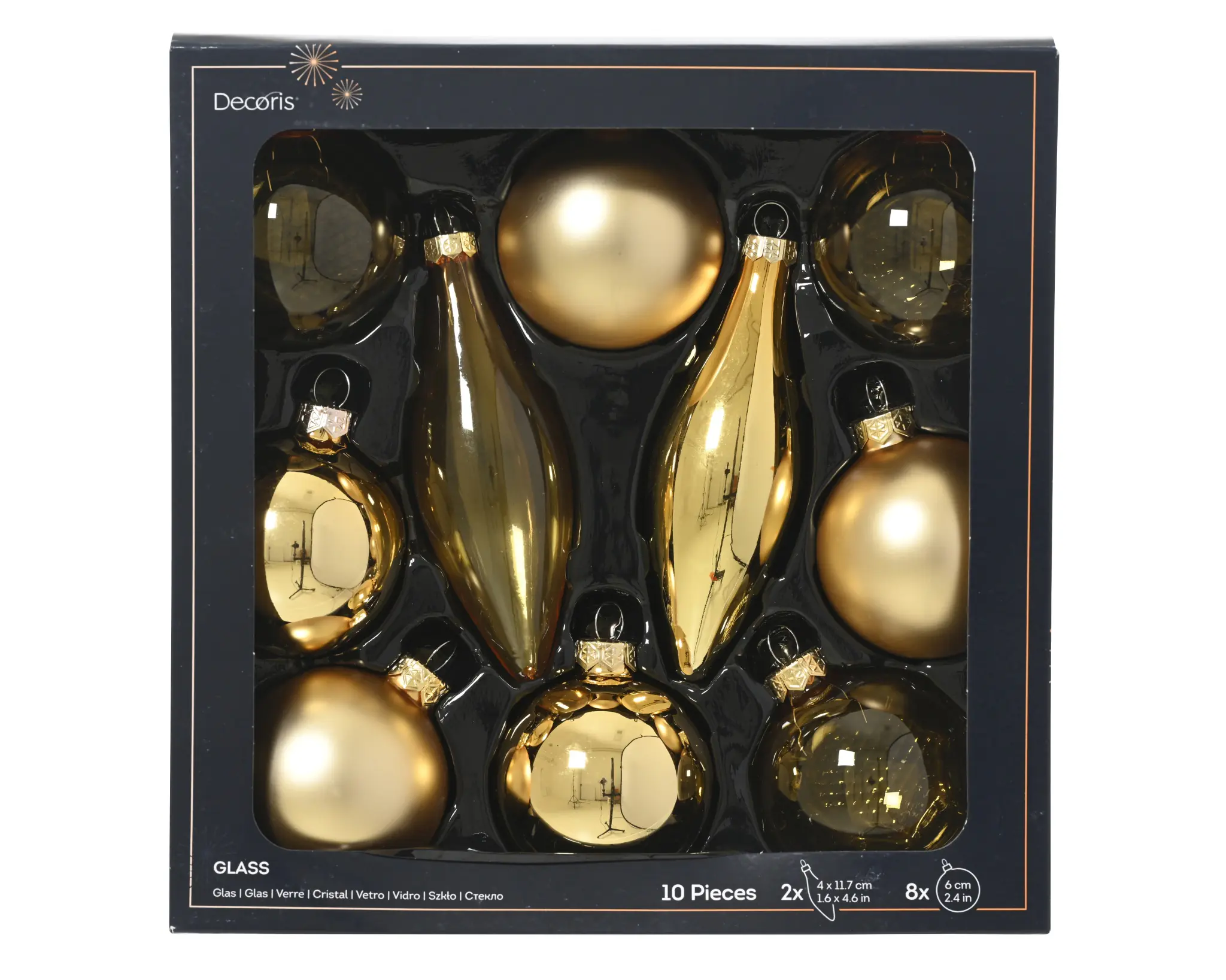 Decoris Weihnachtskugeln mit Tropfen-Ornamente aus Glas Ø 6 cm gold 10 Stück