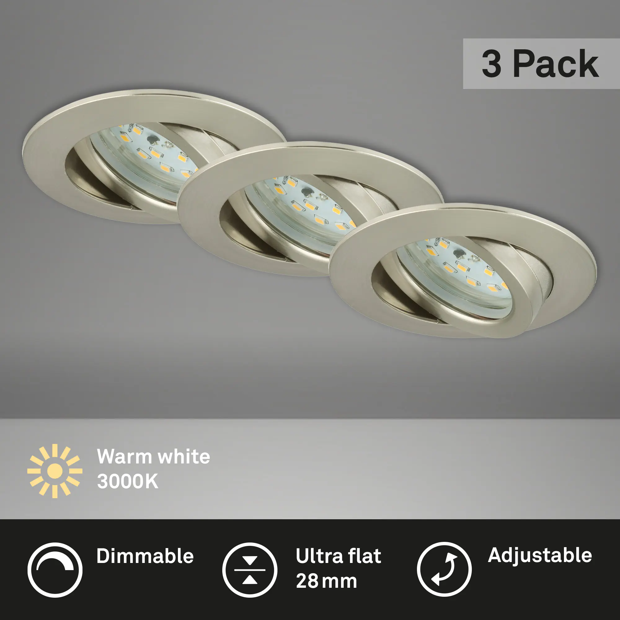 Briloner LED Einbauleuchten Attach 3er Pack, 5,5 W, warmweiß matt-nickel Briloner LED Einbauleuchten Attach 3er Pack, 5,5 W, warmweiß matt-nickel