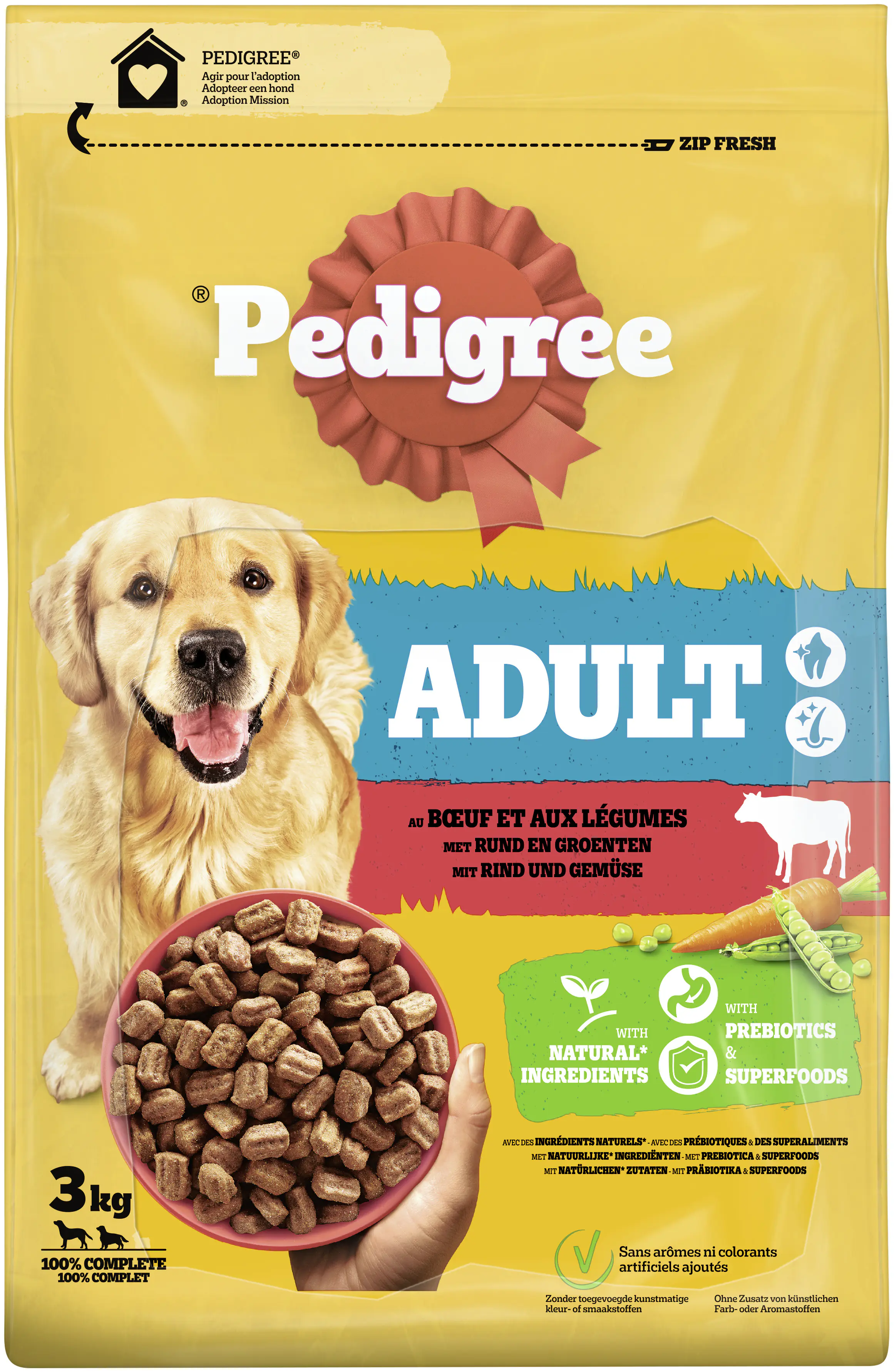 Pedigree Hundetrockenfutter Adult 3 kg Rind & Gemüse 