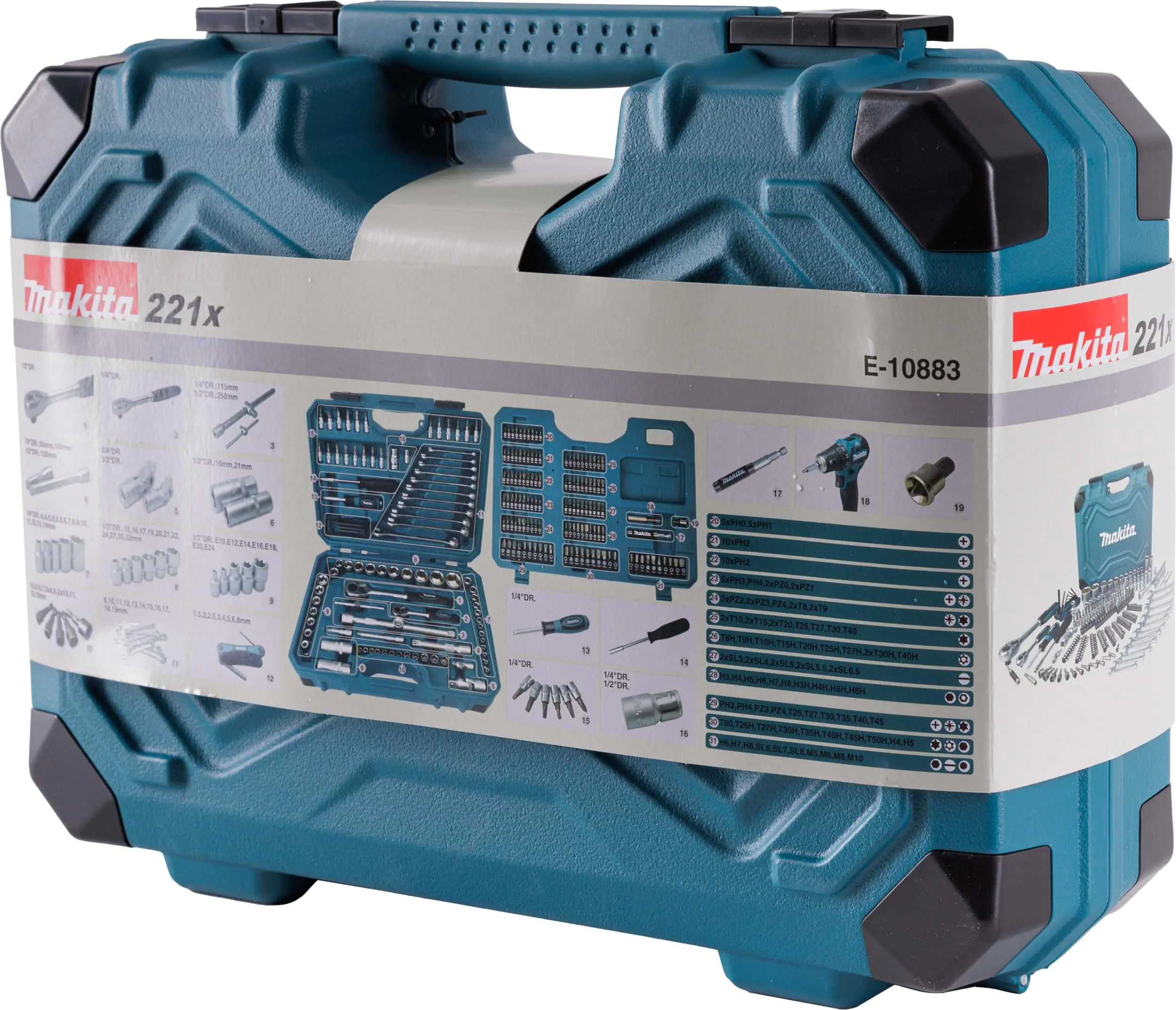 Makita Werkzeugkoffer E-10883 221-teilig 1/4" + 1/2" Makita Werkzeugkoffer E-10883 221-teilig 1/4" + 1/2"