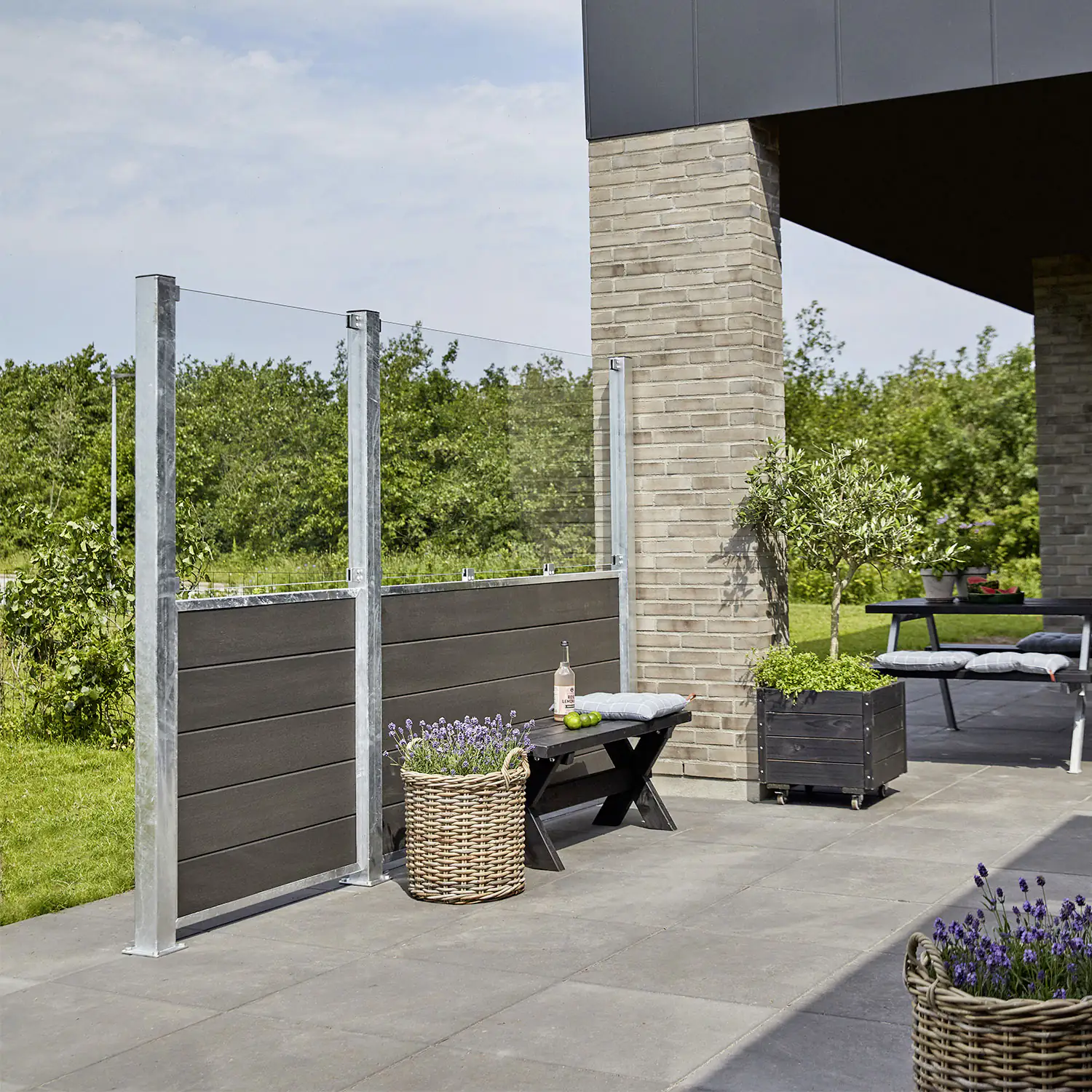 Plus WPC Zaun Futura mit Glas 180 x 180 cm Schiefergrau
