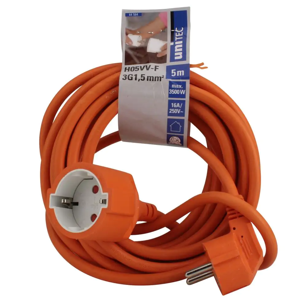 Unitec Verlängerungskabel Innen 5 Meter H05VV-F3G1,5, orange