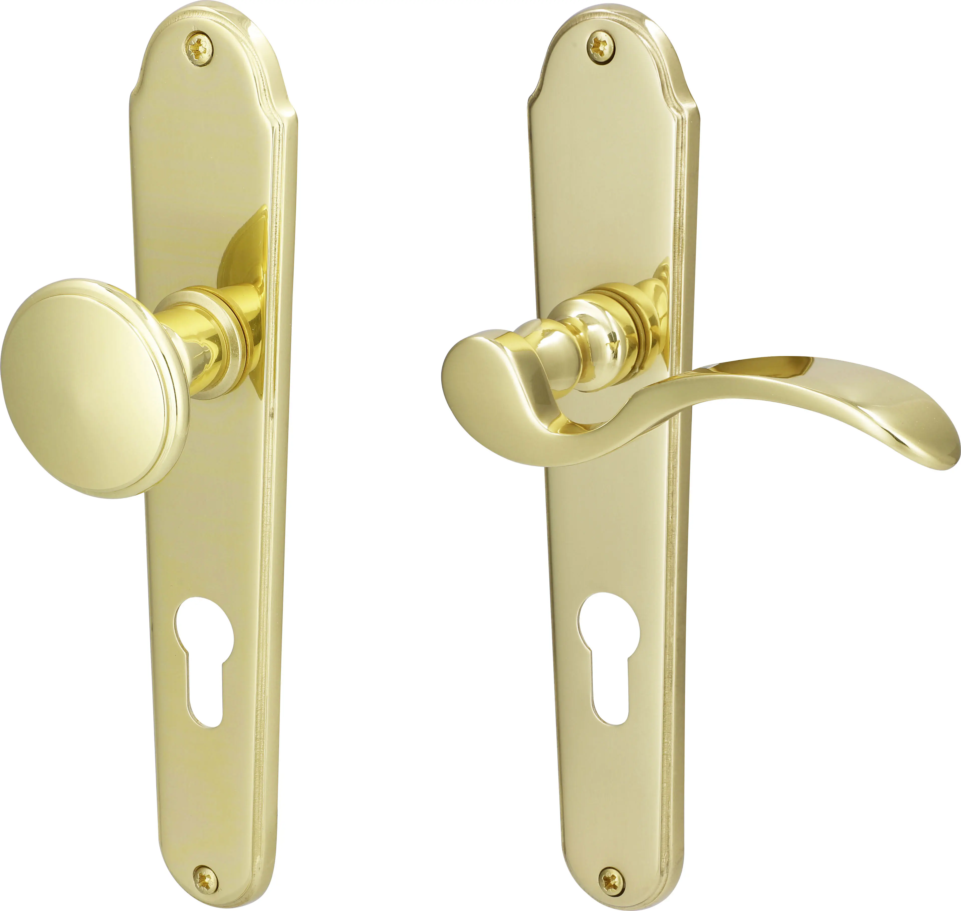 Südmetall Türgriff-Garnitur Langschild Panda PZ Messing poliert Drücker links gold 225 x 45 mm